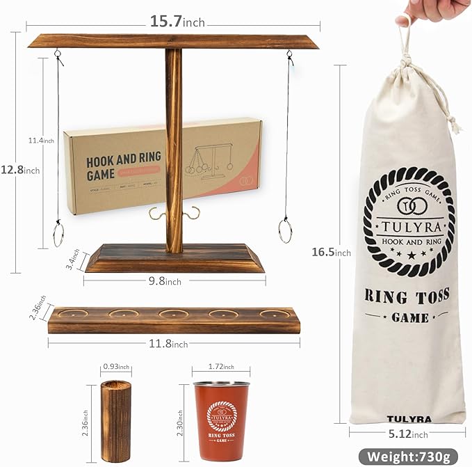 Ring Toss Game for Adults, Hook and Ring Game with Exclusive Carrying case & Unique Stainless Mini Cup, Super Easy to Assemble, XL Size(15.7" X 13"), Outdoor, Family