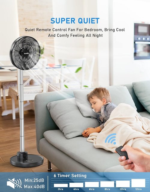 Faraday 12” Oscillating Standing Fan - Portable, Quiet, Rechargeable with Remote & Timer | Adjustable Height for Home & Office