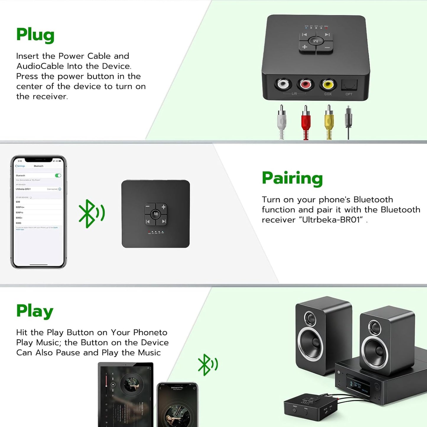 Ultrbeka V5.3 3.5mm, Bluetooth Receiver, for Home Stereo with Bluetooth Adapter for Stereo Receiver, Amplifier