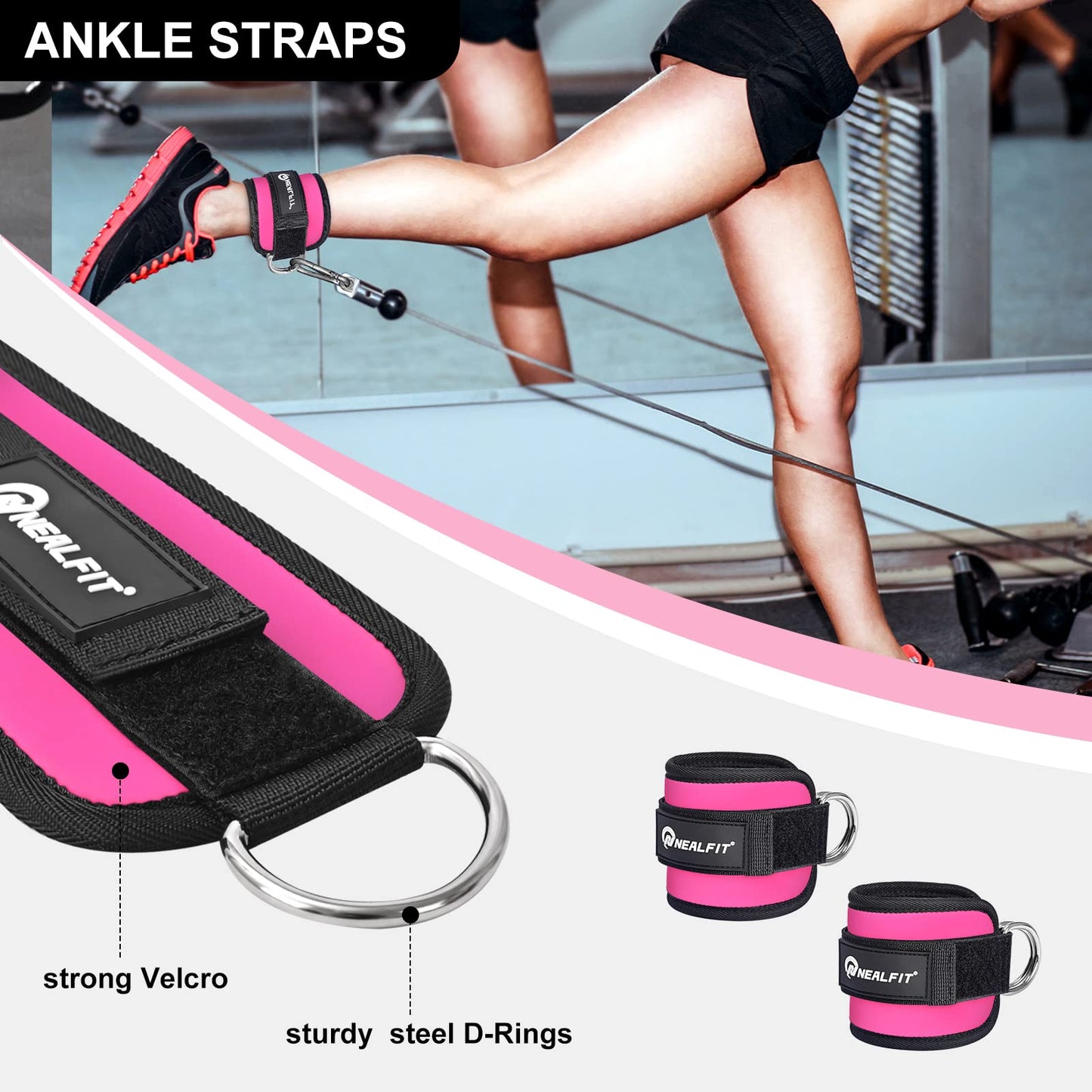 NEALFIT Barbell Pad Set for Squats, Lunges and Hip Thrusts, Neck & Shoulder Protective Pad, Standard Olympic Bars with 2 Gym Ankle Straps, Hip Resistance Band, Barbell Pad, Carry Bag (Pink)