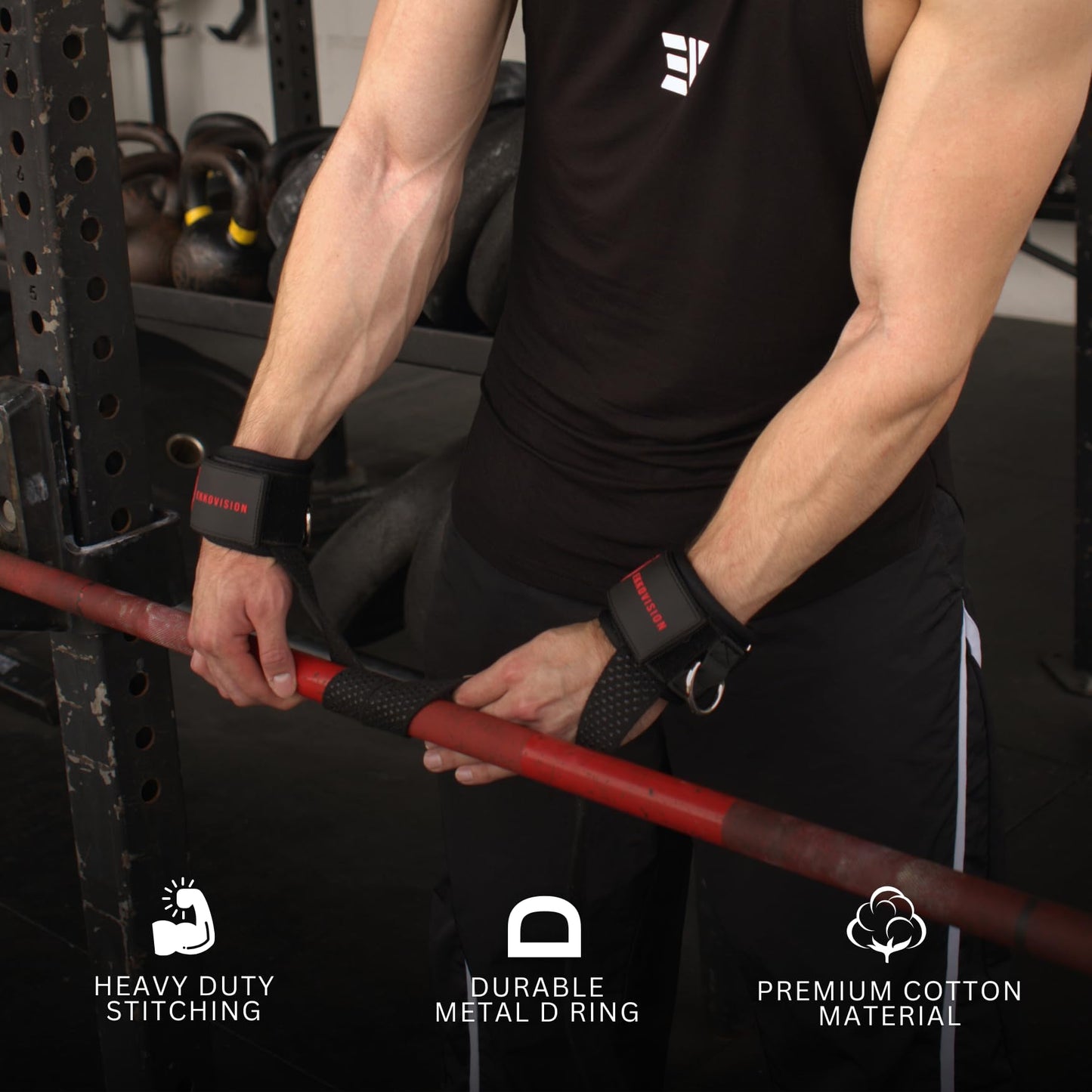 Ekkovision Weight Lifting Straps With Cuffed D Ring, Wrist Support for Men, Heavy Duty Thick Comfortable Lifting Straps, Secure Fit, Enhanced Grip, Straps for Weightlifting & Gym Training. White.