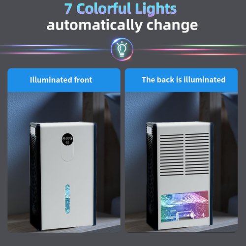 Dehumidifier, 72 OZ Water Tank Dehumidifiers for Home, 1076 sq. ft. Dehumidifier for Basement Bathroom Bedroom with Auto Shut Off, 7 Colors LED Light, Quiet Dehumidifiers with Sleep Mode