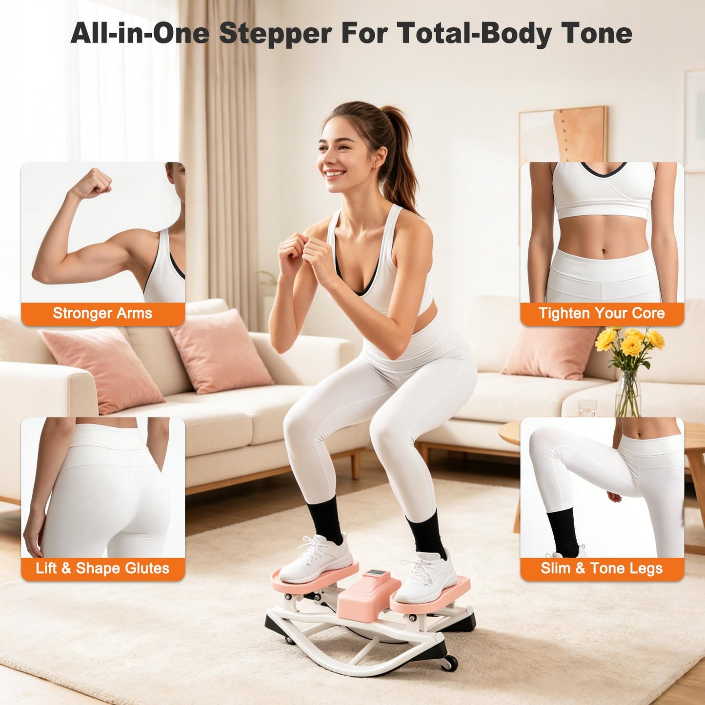 Rocking Steppers for Exercise at Home 3D Motion Stair Stepper with Resistance Bands 350 LBS Loading Capacity Exercise Equipment Low-Impact Balance Board for Full Body Workout