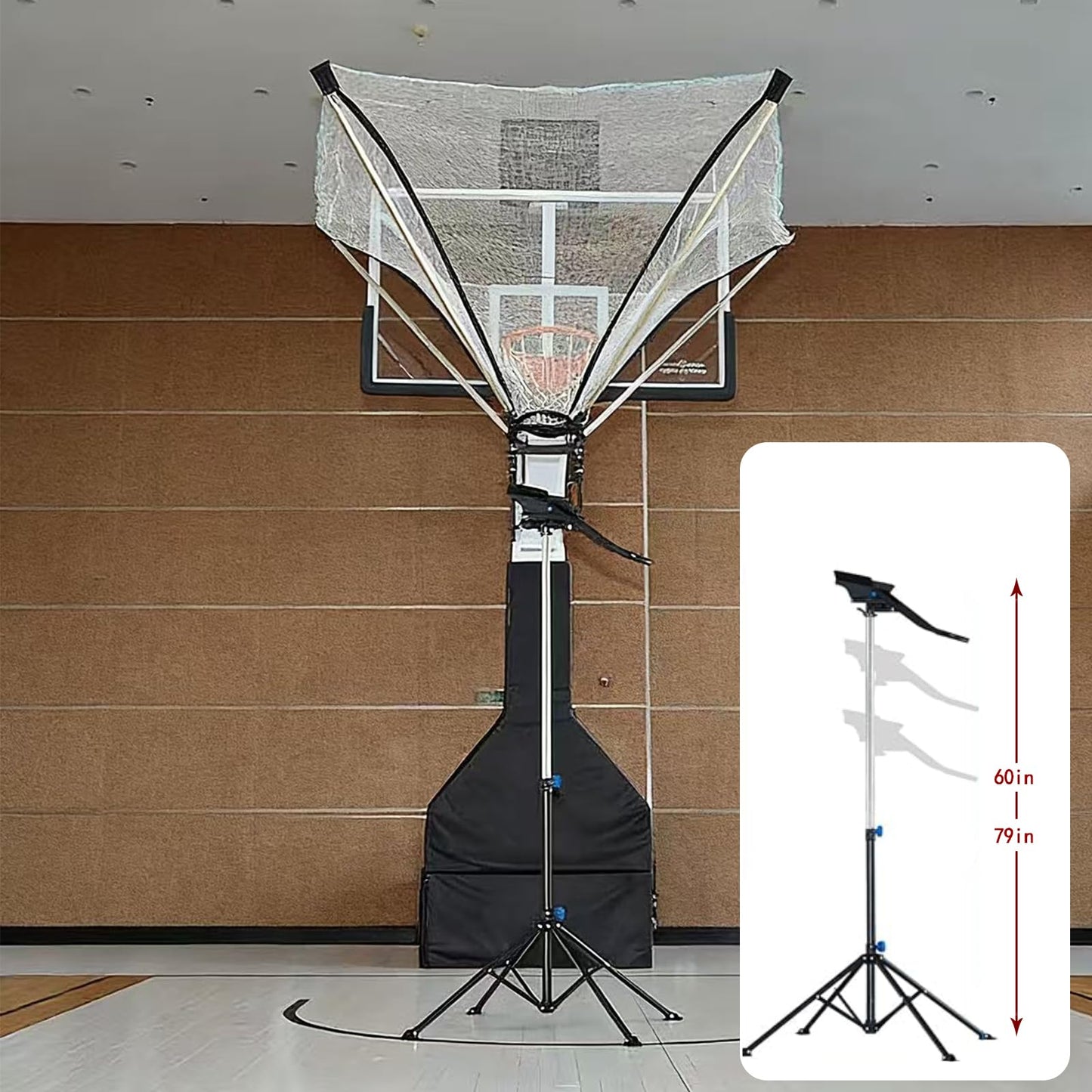 Basketball Rebounder 180° Rotating Universal Fit for All Rims, 86" Wide Net Return System, Portable Shooting High-Efficiency Training & Trainer for Solo Practice