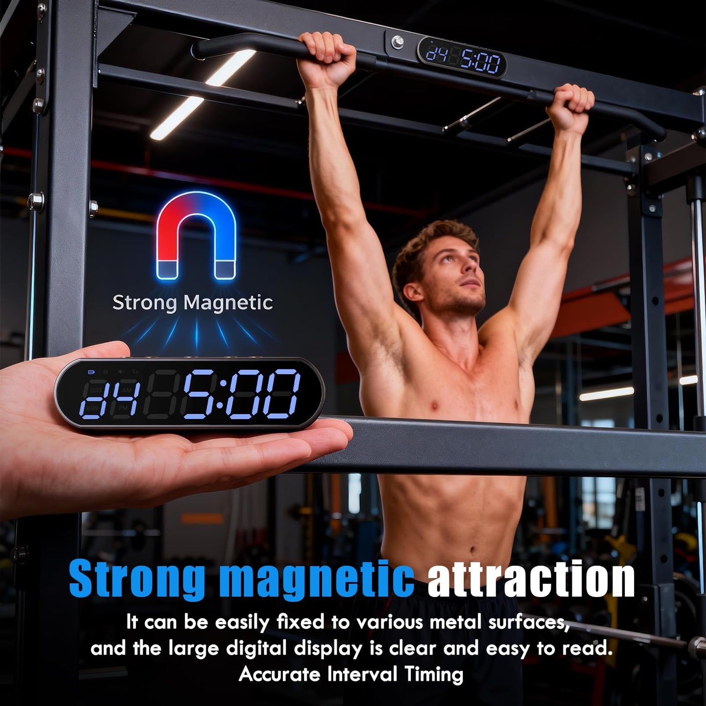 LUDESENIMUE Gym Timer Clock for Home Gym - Portable Workout Timer with 7 Ready-to-Use Modes, 50-Hour Long Battery, Strong Magnetic Base & Clear Display - Ideal for HIIT, Boxing, Outdoor Training