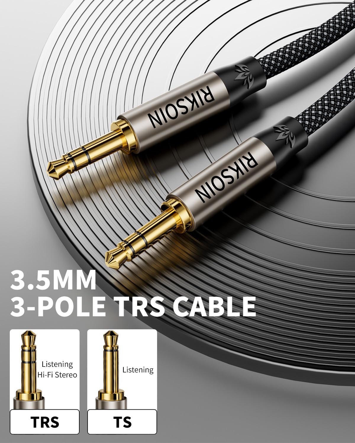 3.5mm 2FT/0.6m, Aux Cable Silver-Plated Wire Core Male to Male Cord for Headphones Car Home Stereos Speaker Compatible