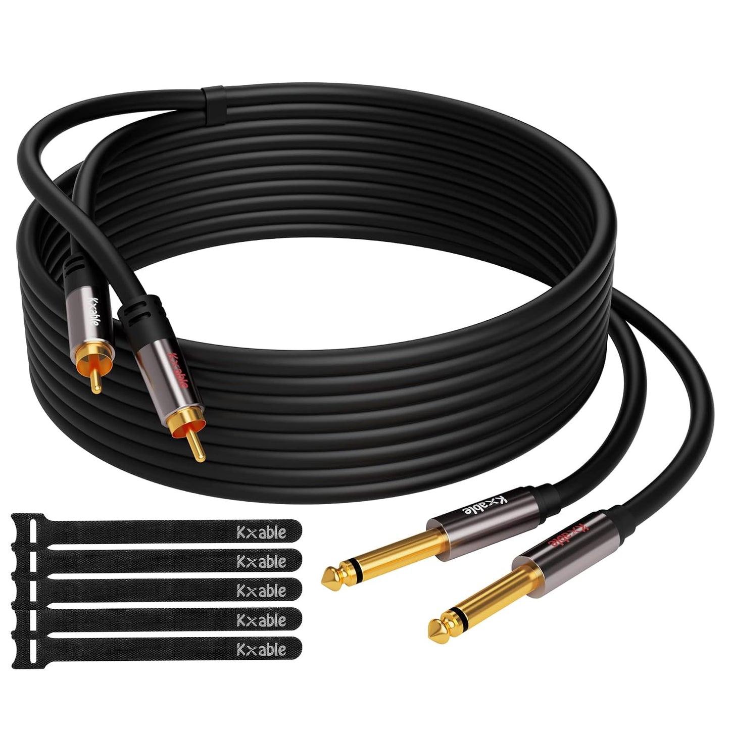 1/4" 25FT, 1/4 inch 23AWG, 2 6.35mm 2 5 RCA to Cable Dual TS to Dual RCA Stereo Audio Interconnect Cord, x Quarter