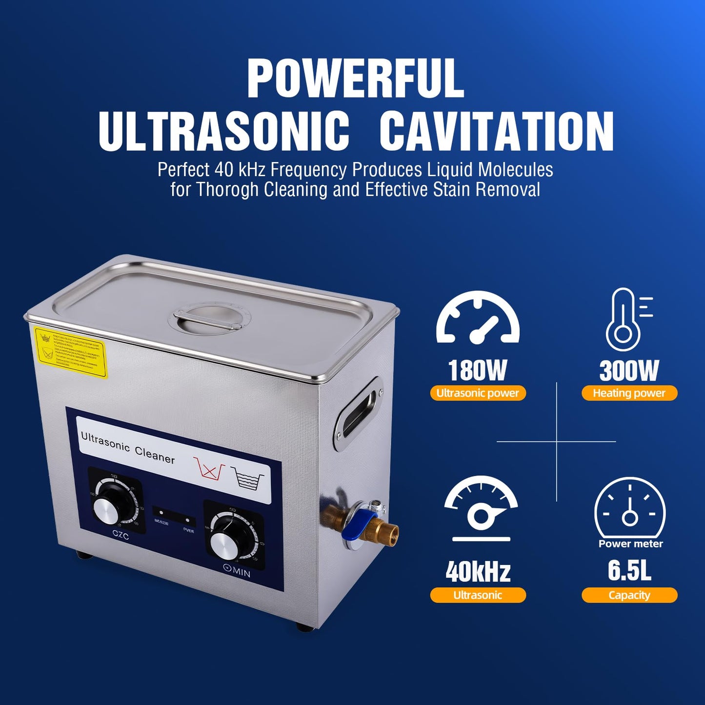 DACAT-RICHFU 6.5L Ultrasonic Cleaner Machine with Heater Timer, 180W Stainless Steel Ultrasonic Washing Machine, 40KHz Sonic Jewelry Glasses Parts Washer for Jewelry Eyeglasses Tools Parts
