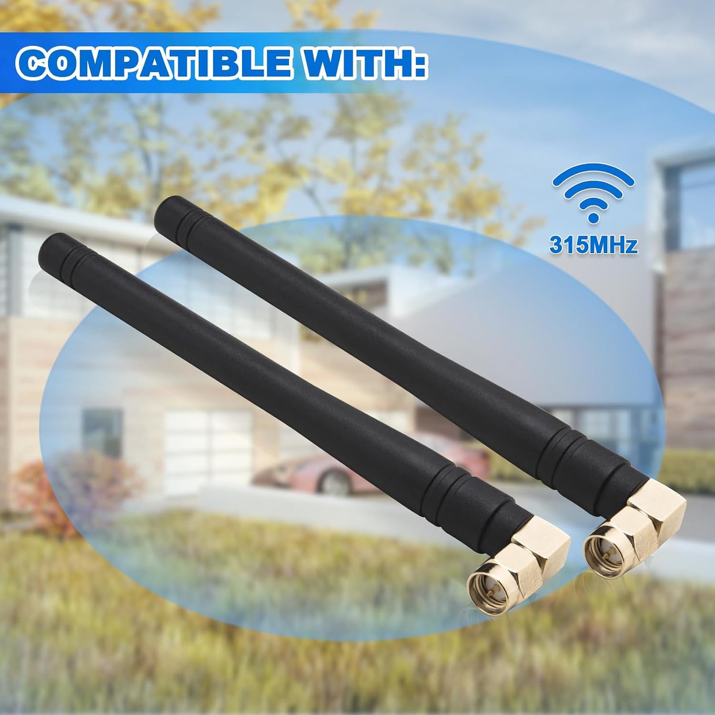 Kaunosta 315MHz 3dBi (2-Pack) CC1101, CCU3, SMA Male Antenna Right Angle Omni-Directional Antenna for Garage Door