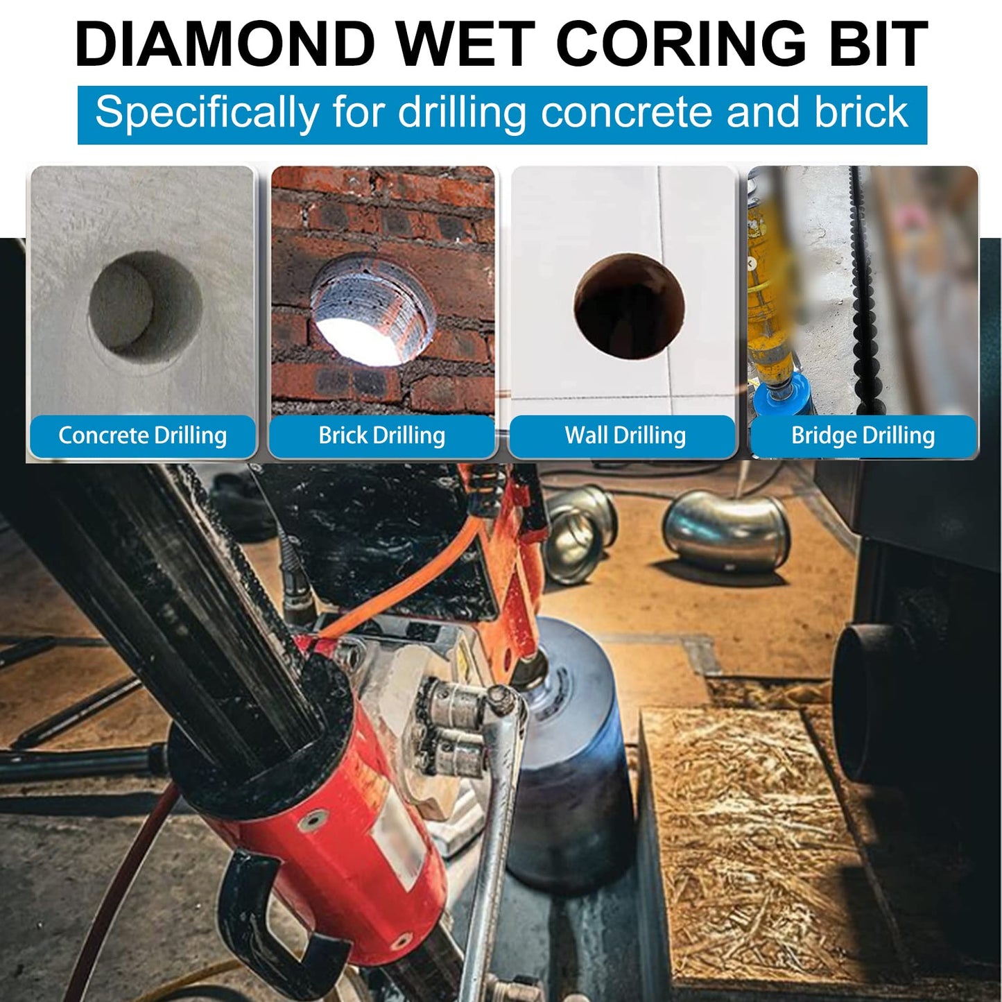 SALI Wet Diamond Core Drill Bits 9"/229mm Diameter, 15"/380mm Drilling Depth Concrete Core Drill Bit, 1-1/4-7" Thread Core Bit Turbo Laser-Welded Segments with Rebar, Brick, Block, Masonry, Stone