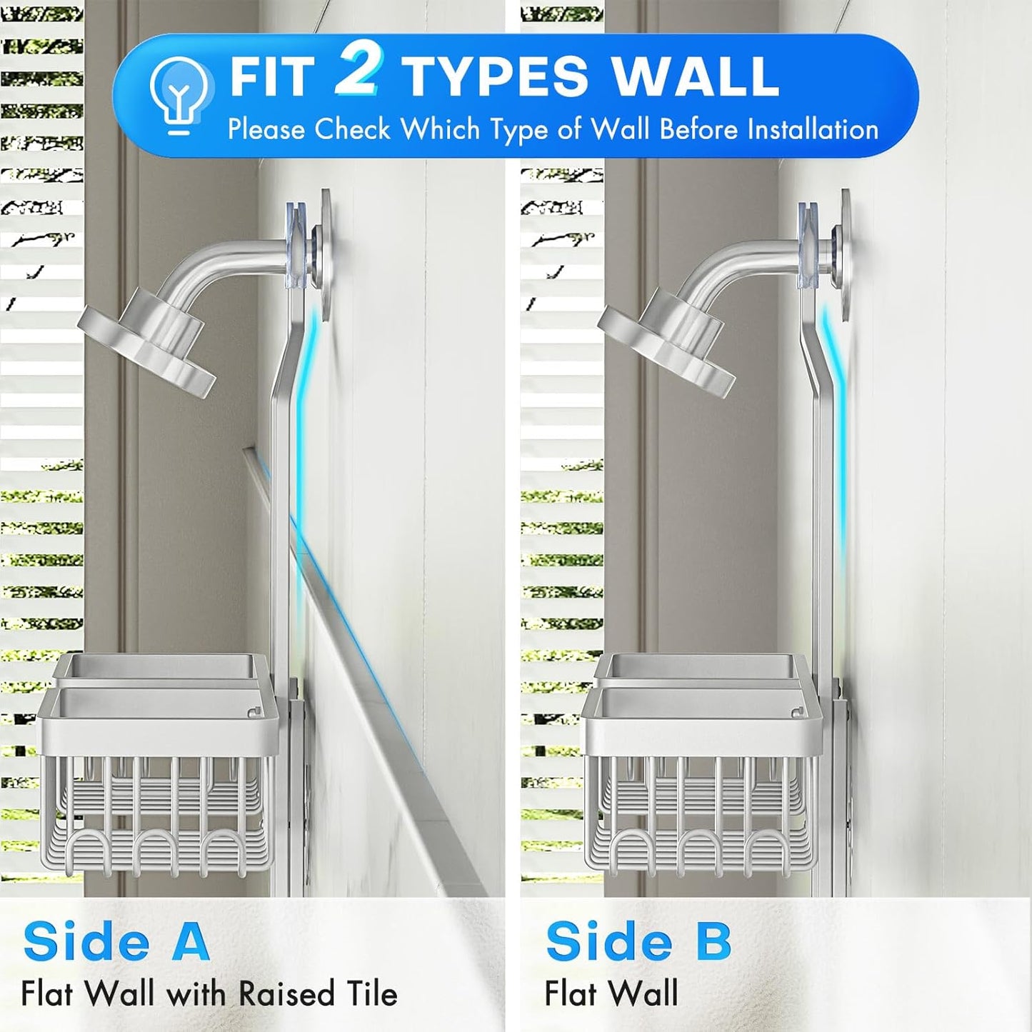 Sewulidon Aluminum Alloy Shower Caddy - Rustproof Hanging Organizer with Adjustable Height & Hooks