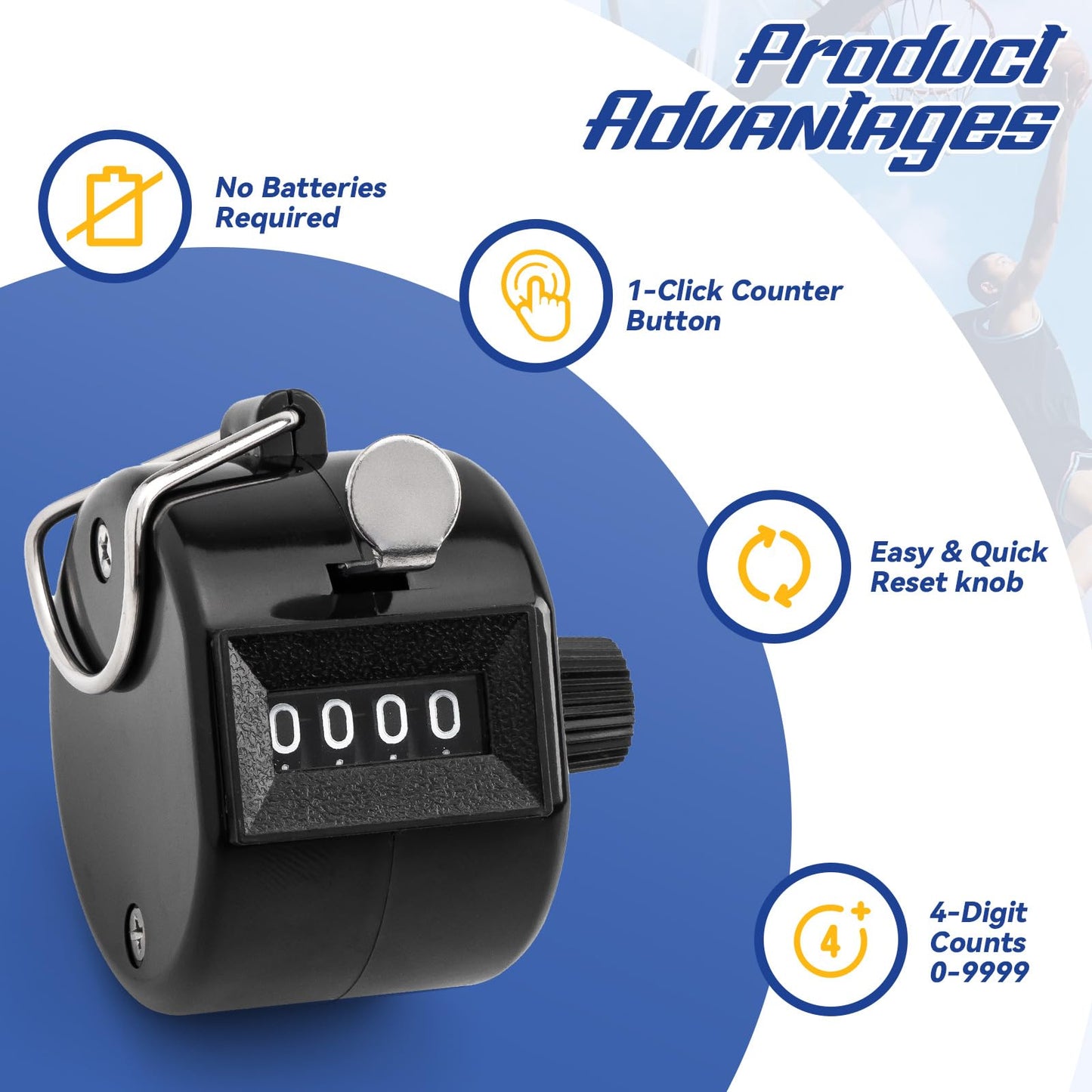 CINDALOG 4-Digit Handheld Mechanical Counter Clicker with Finger Ring, Tally Counter for Inventory Counting, Sports Scoring, Coaching, Events and Classroom Attendance