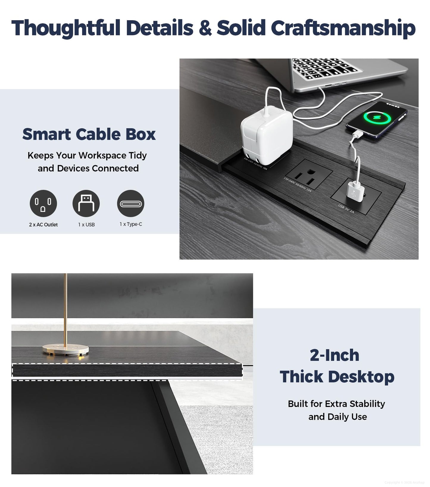 Anzhap 79" L-Shaped Executive Office Desk with Drawers, Enclosed Cabinet, Ventilated CPU Compartment, Built-in Outlets & USB Ports – Home Office Desk (Left Return, 79" L x 63" W x 30" H)
