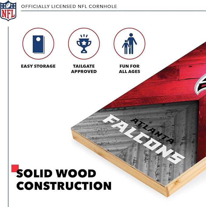 NFL Football 2' x 4' Regulation Size Solid Wood Cornhole Set with Direct Print HD Team Graphics Great Gift for Any Football Fan! Bean Bag Toss Family Outdoor Game