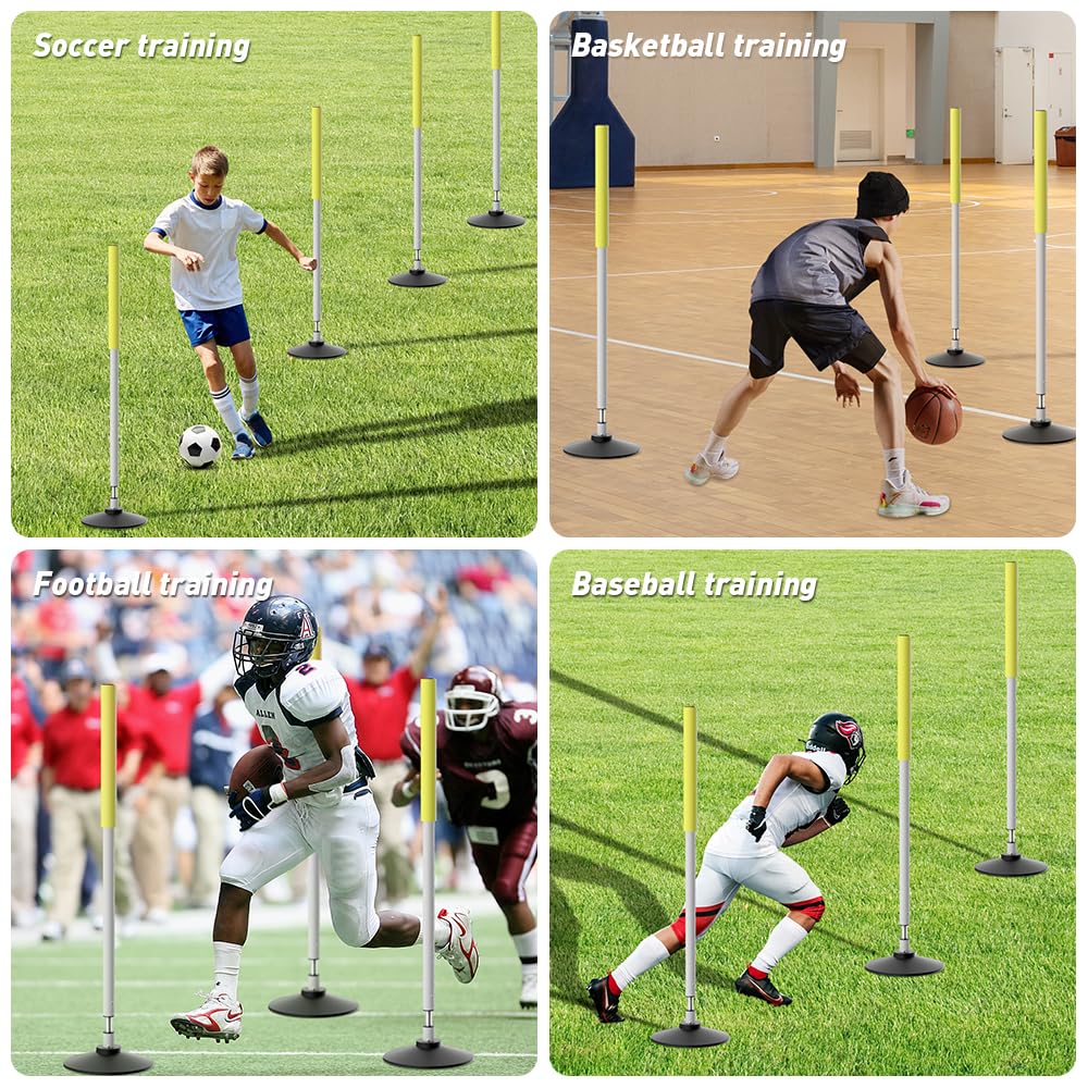 Morimoe Agility Poles with Soft Foam Cover - Weighted Rubber Base & Rebound Tumbler Design for Soccer/Basketball Training | Includes Carry Bag for Indoor/Outdoor Use (40 Inch)