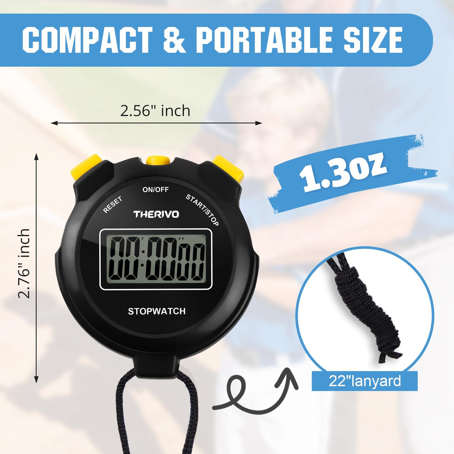 Therivo 2 Pack Digital Simple Silent Stopwatch Timer: Basic Stopwatch Only (No Laps), Easy to Use, Read, and Carry with Intuitive Buttons — On/Off, Large Display, Ideal for Kids, Sports, Coaches