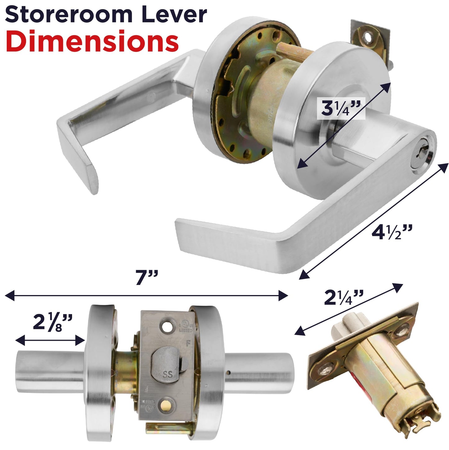 Heavy Duty Commercial Door Handle | Storeroom Lock Function | Grade 2 Commercial Door Locks, Keyed for Schools & Businesses | Storeroom Door Knob | Nickel Finish Lockset | C UL & ADA | ANSI A156.2