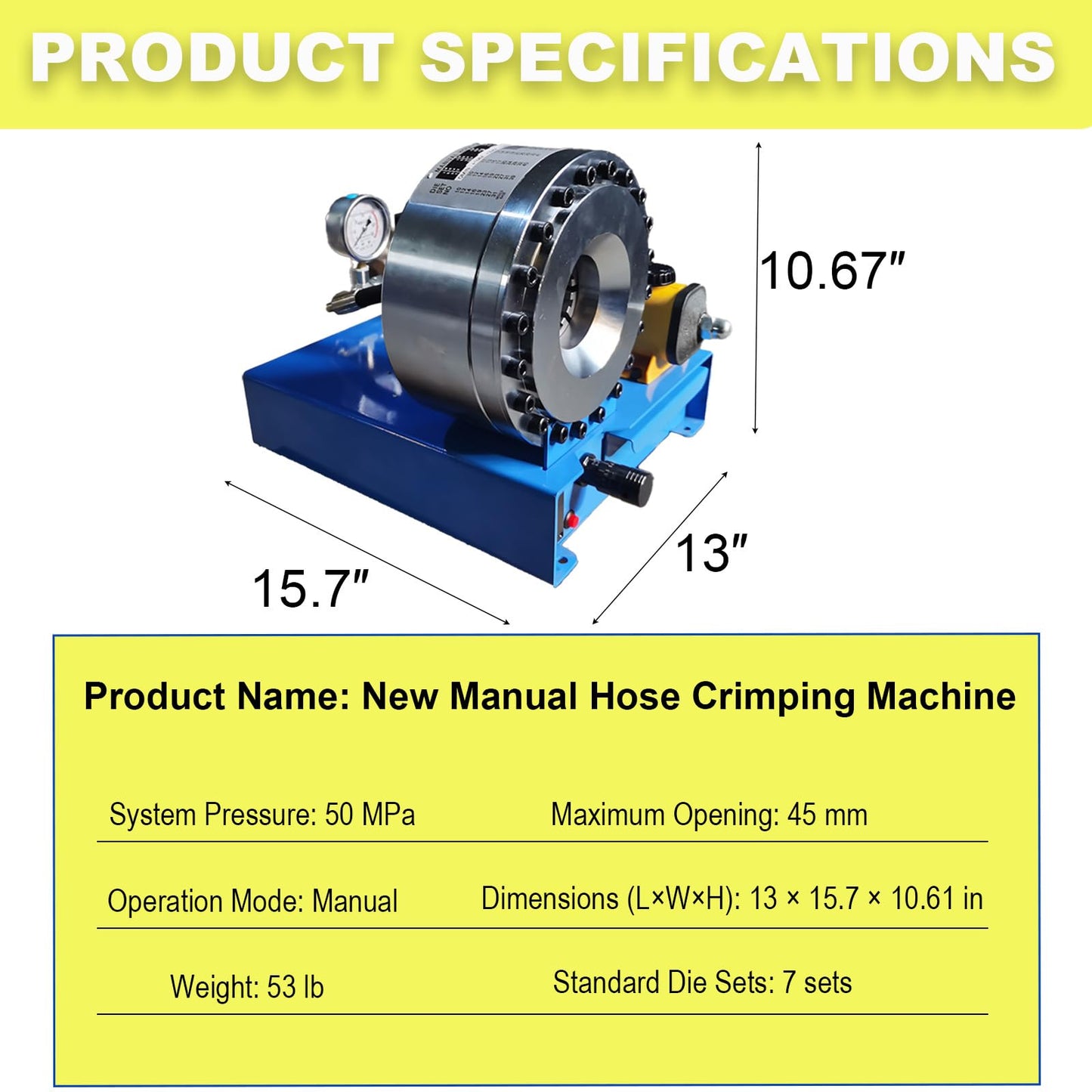 Hydraulic Hose Crimper Tool Kit with 8 Dies, Portable Manual High Pressure Hose Crimping Tool 1/4"–1" for Automotive AC, Tractor, Excavator & Hydraulic Hose Repair