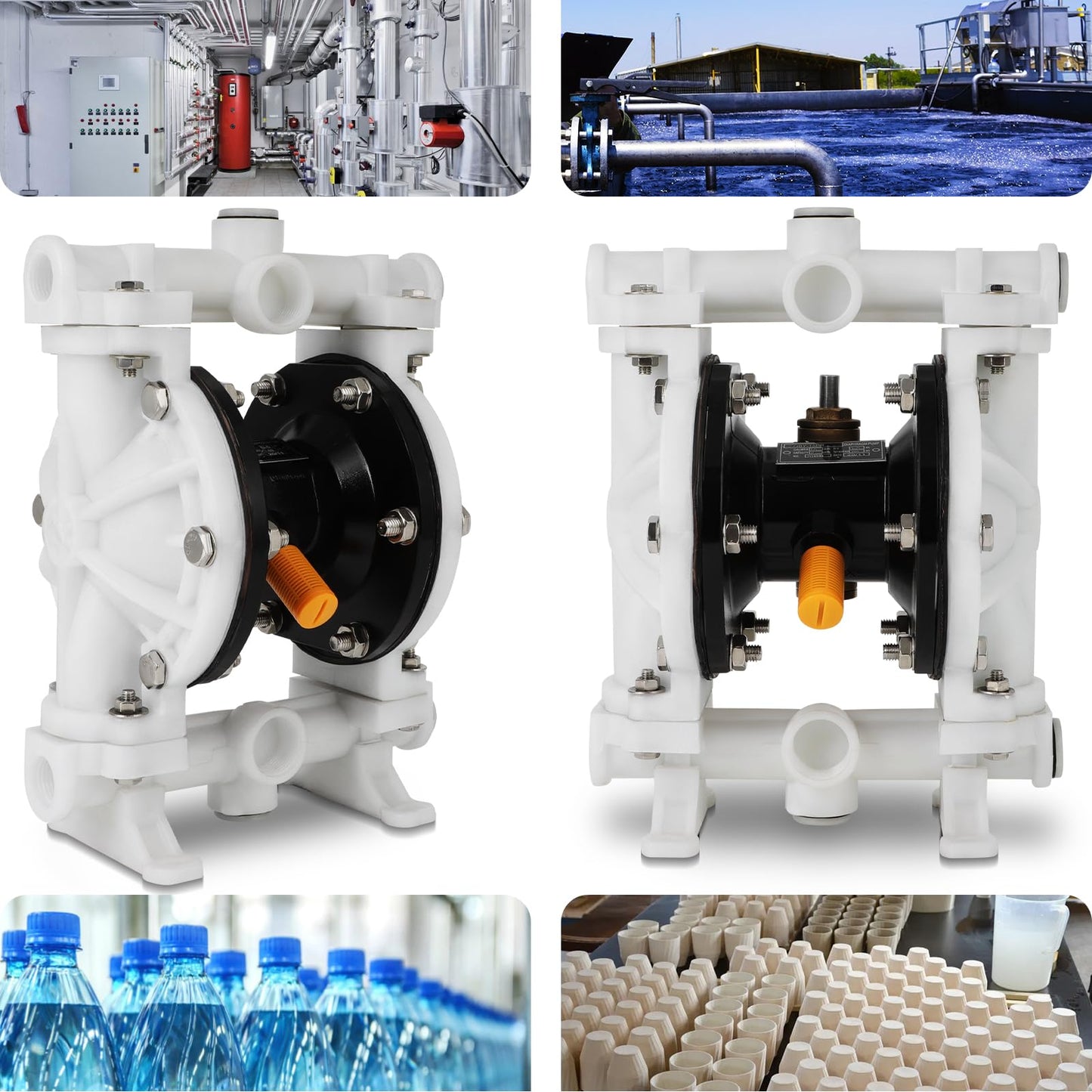 Dollate Air Operated Double Diaphragm Pump 1/2 nch Inlet/Outlet，QQBK-15 12 GPM Dual Diaphram, Air Diaphragm Pump Dual Diaphragm Air Pump 12 GPM Max 115PSI，Nitrile, Pneumatic Waste Oil Transfer Pump