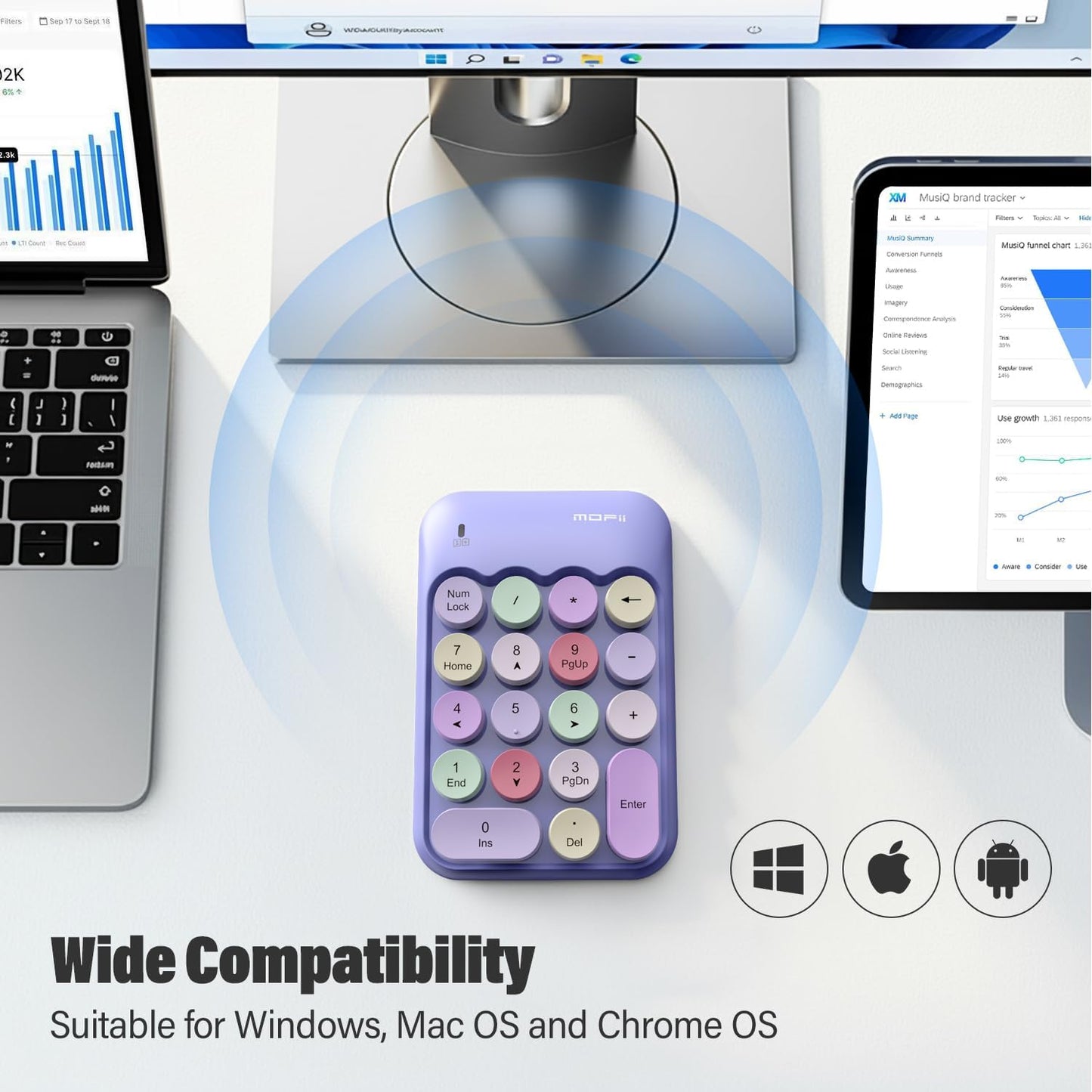 MOFII 18 2.4 10-Key Accounting Cute Colorful Wireless Number Pad - Keys, Portable GHz with Stable Wireless