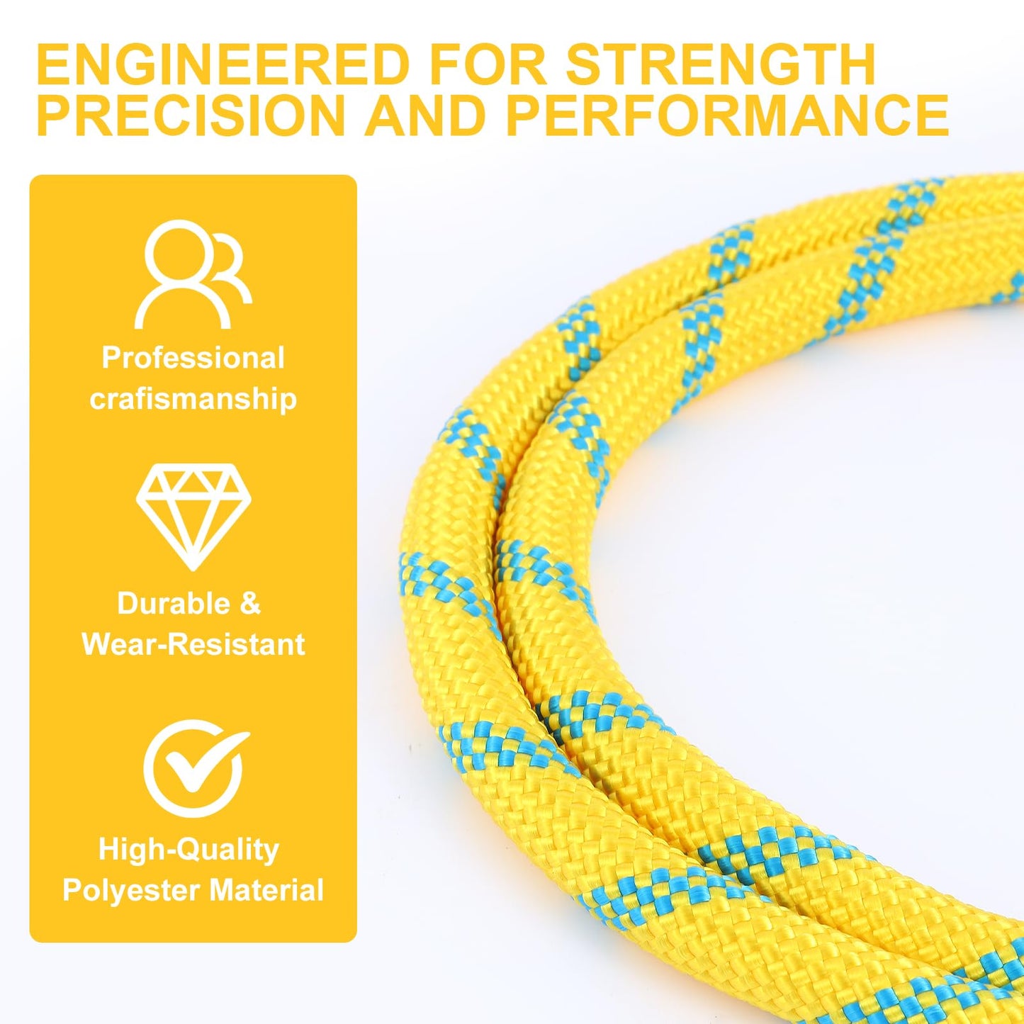 1/2in x 120ft Arborist Rope – 9000lb Breaking Strength Static Climbing Line, Polyester Bull Rope for Tree Care, Canopy Access & Rigging
