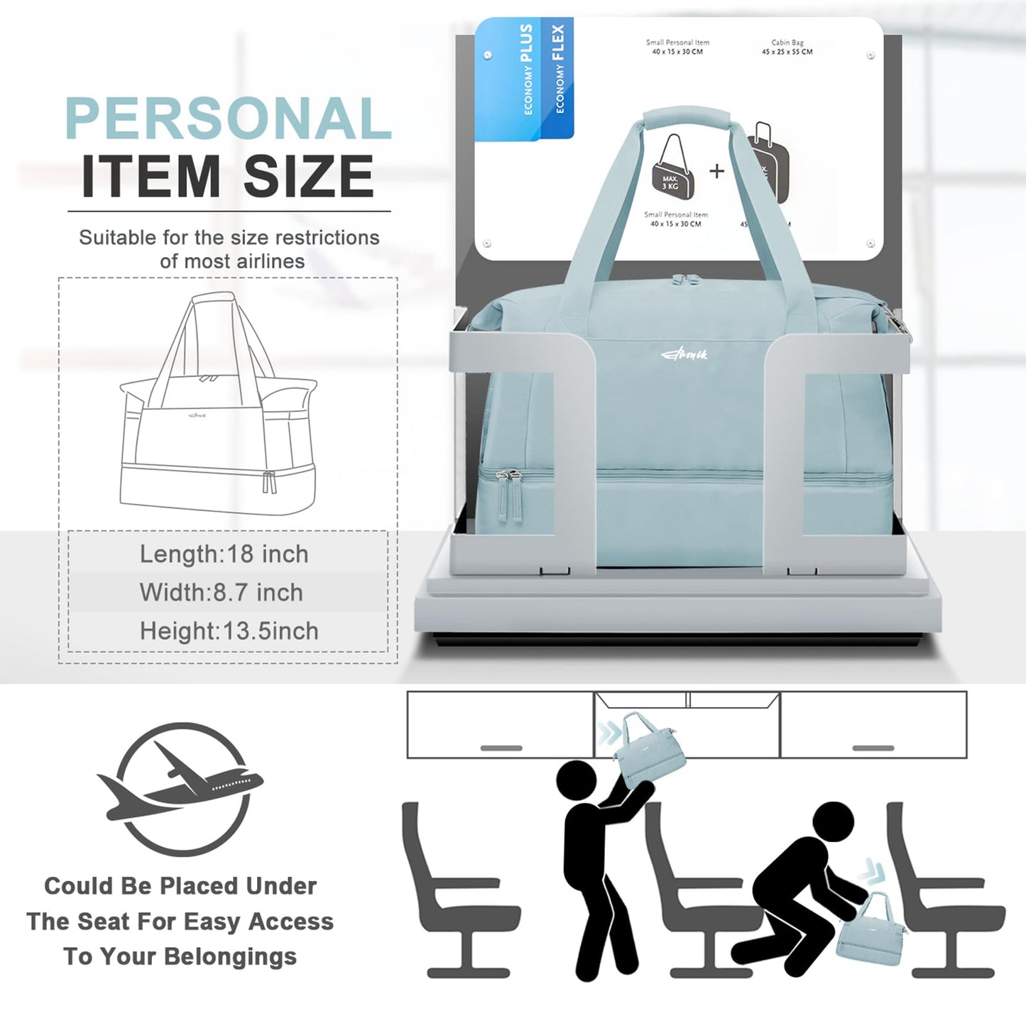 ETRONIK Gym Bag for Women, Personal Item Travel Bag with Shoes Compartment, Weekender Overnight Duffel Bag with Wet Pocket, Carry On Bag for Women, Travel, Gym, Weekend