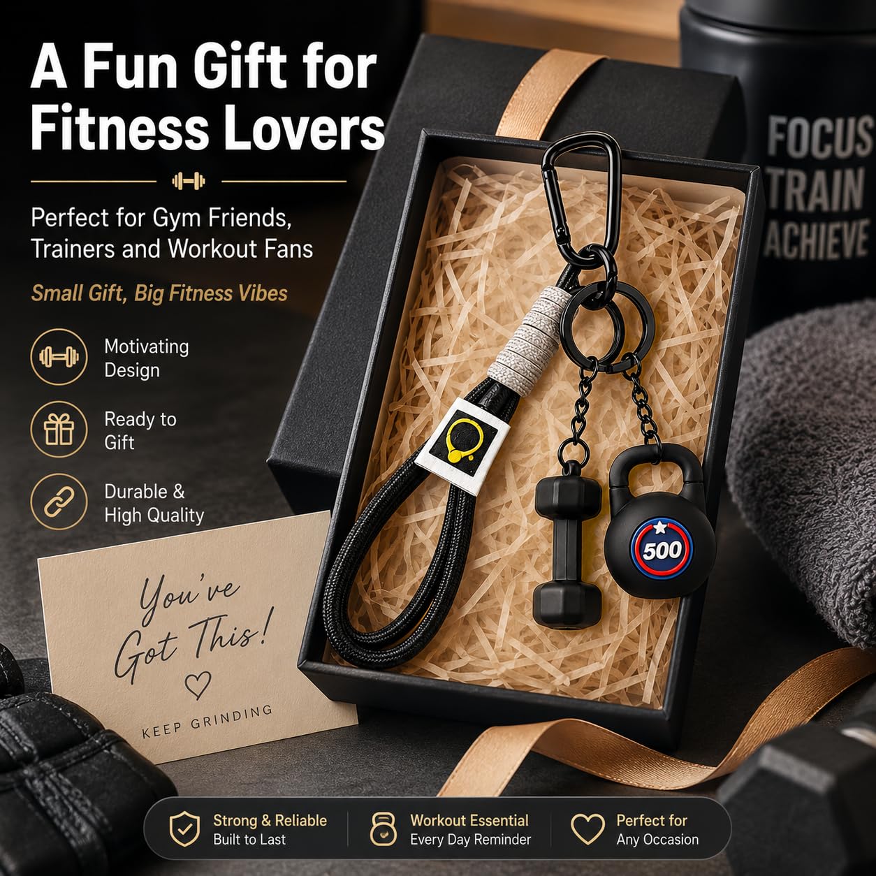 Exodmx Fitness Dumbbell & Kettlebell Keychain - Cute Mini Charm for Gym Lovers, Car/Bag/Purse Accessory (Gift for Men & Women)-black
