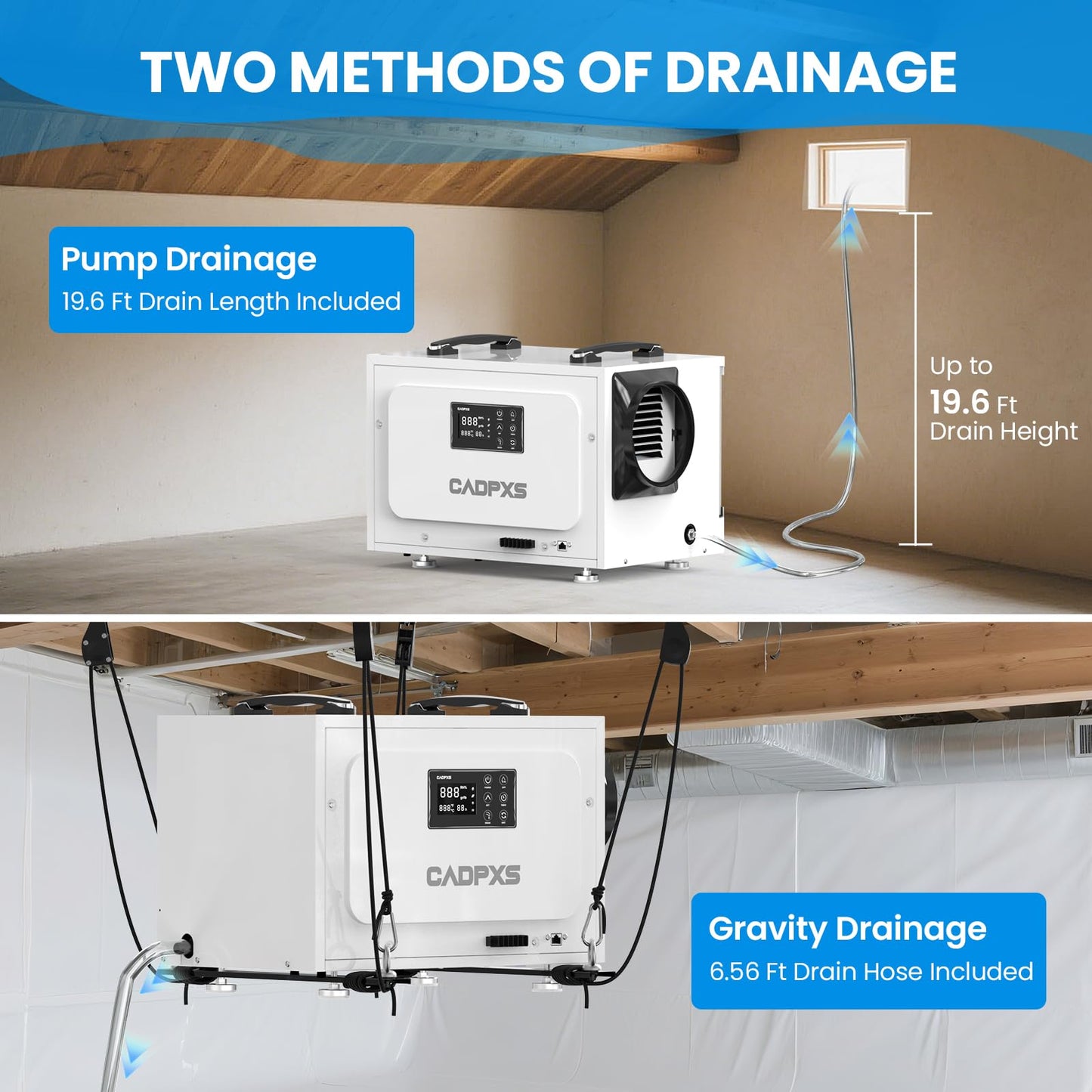 CADPXS Crawl Space Dehumidifier with Pump, 125 Pints Commercial Dehumidifiers with Drain Hose, Dehumidifier for Crawlspace, Basements & Water Damage Use, Memory Restart, cETL, 5 Years Limited Warranty