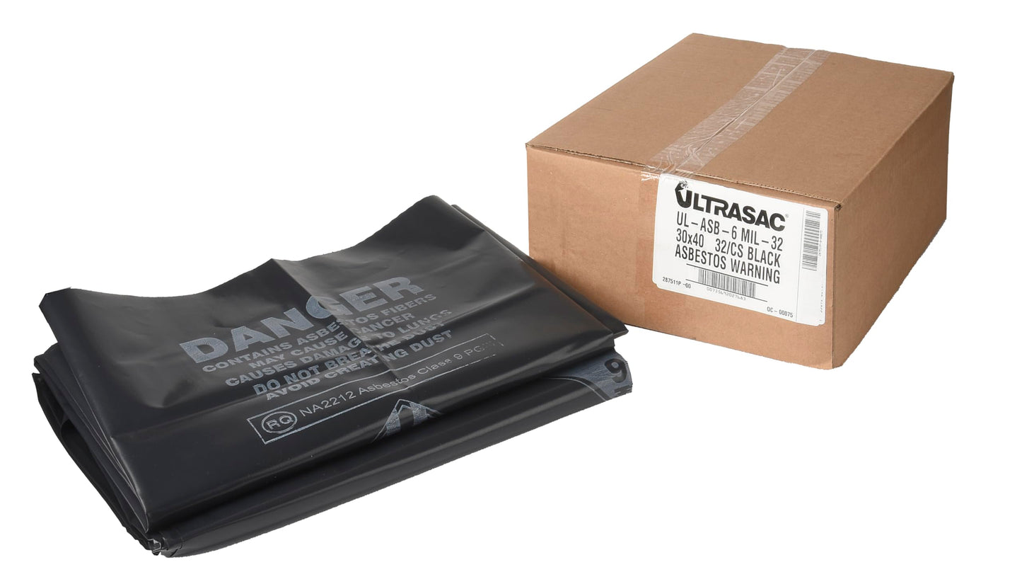 Ultrasac 33 Gallon 6 MIL Large Black Heavy Duty Garbage Bags - 30" x 40" - Pack of 32 - For Contractor, Industrial, Healthcare, & Municipal