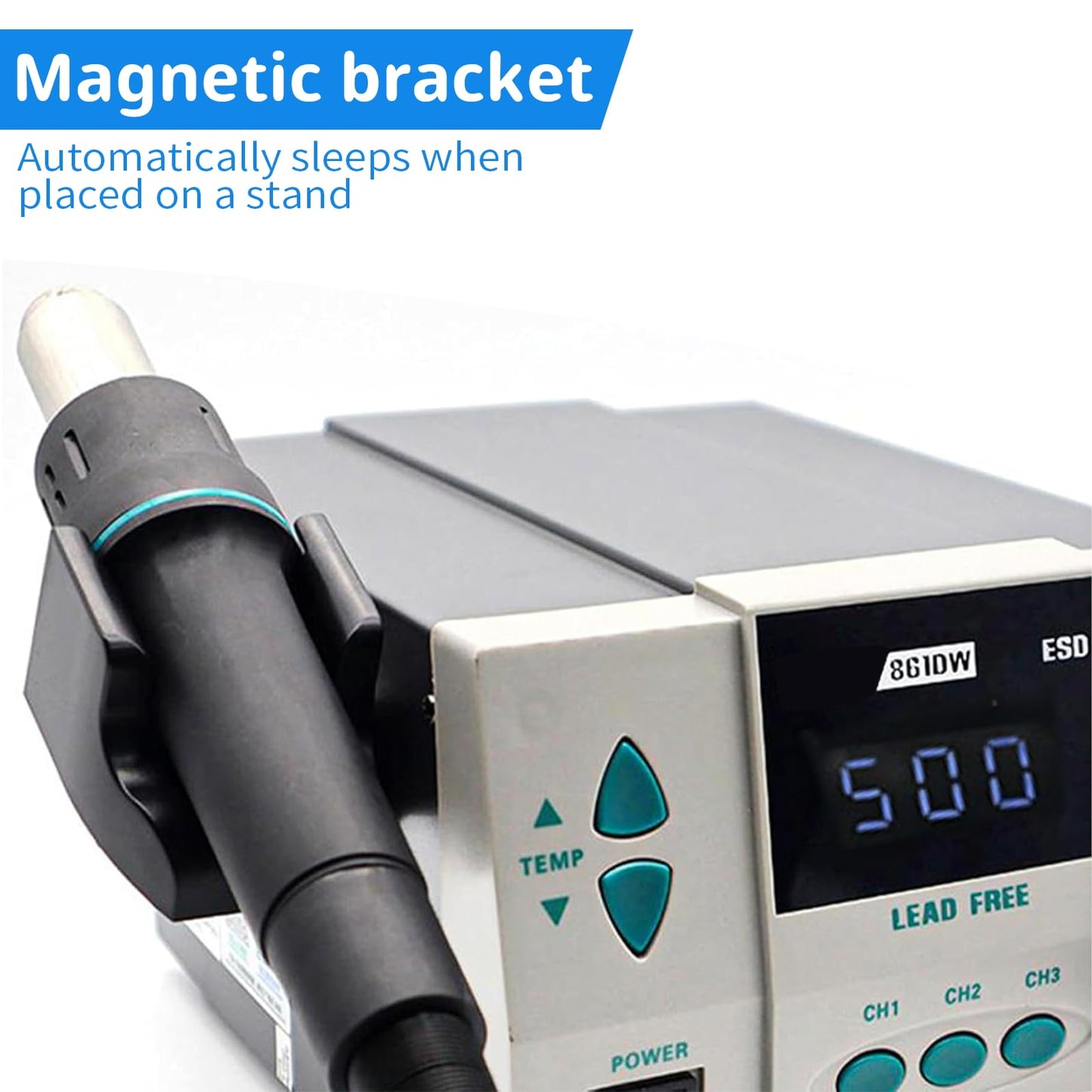 861DW Hot Air Rework Station,1000W Hot Air Station, 110V Desoldering Gun Hot Air Soldering Station Can Be Used for BGA Chip Soldering, Digital Maintenance (With 7 Nozzles)