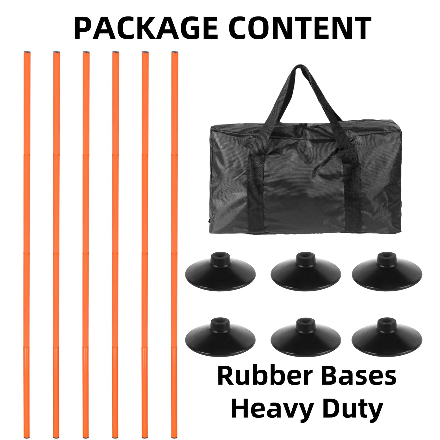 Nbguigdstr 6 Pcs 5 FT Adjustable Agility Training Poles for Soccer,Basketball,Football, Horse,Dog-Speed and Agility Training Equipment Sports Training Poles with Rubber Bases and Bag (Orange)