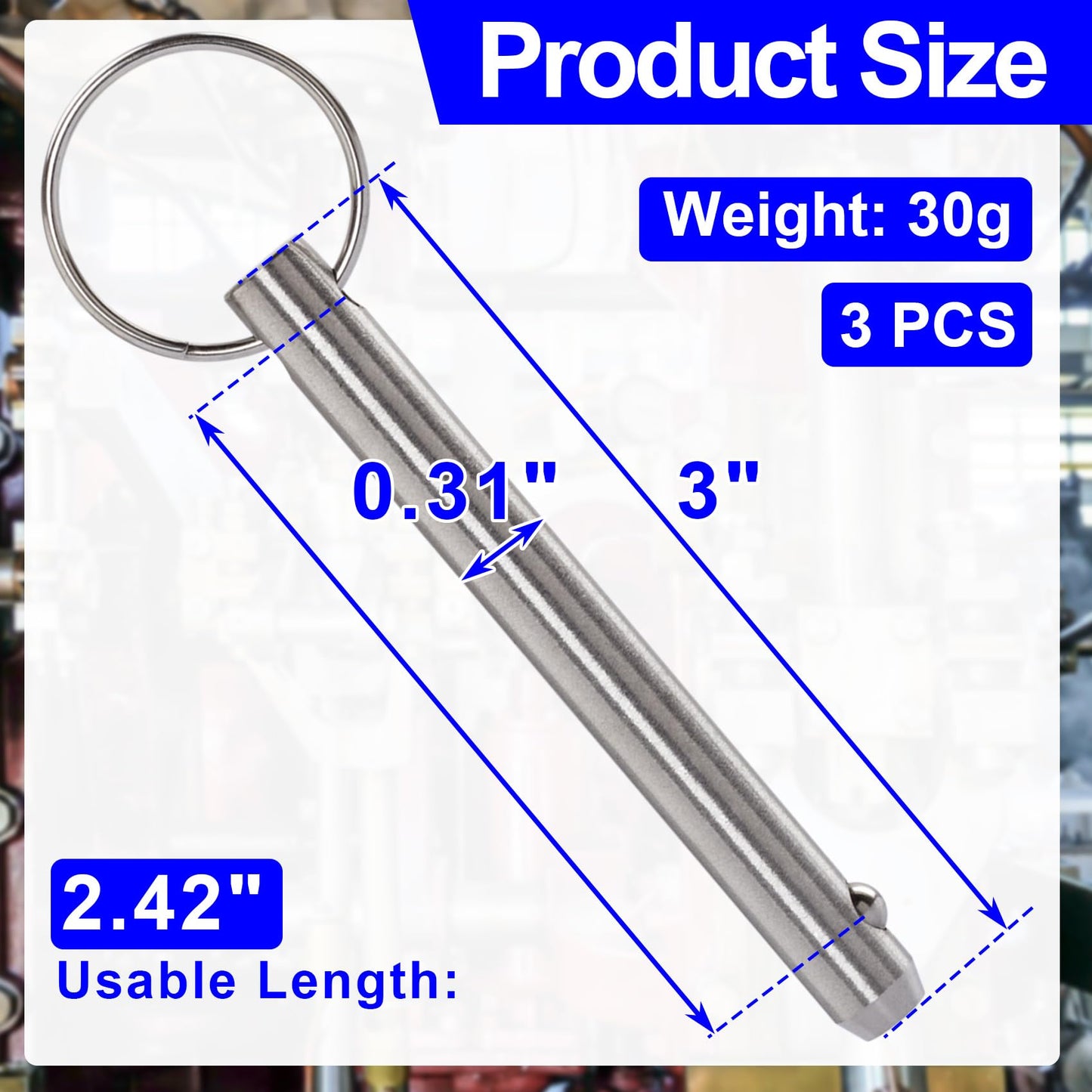 OIIKI 3 Pack Quick Release Pins, Fastener Diameter 5/16 inch(8mm) Usable Length: 2.42inch(61.5mm), Bimini Top Pin, Full 316 Stainless Steel Marine Hardware for Ship Outfitting/Shipbuilding