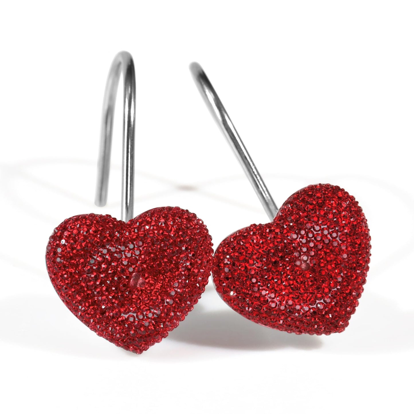 Valentines Day Shower Curtain Hooks: Red Heart Shower Curtain Hooks - Luxury Sparkly Crystal Rhinestone Decorative Stainless Steel Shower Rings Hangers for Christmas Holiday Women Girls Bathroom Décor