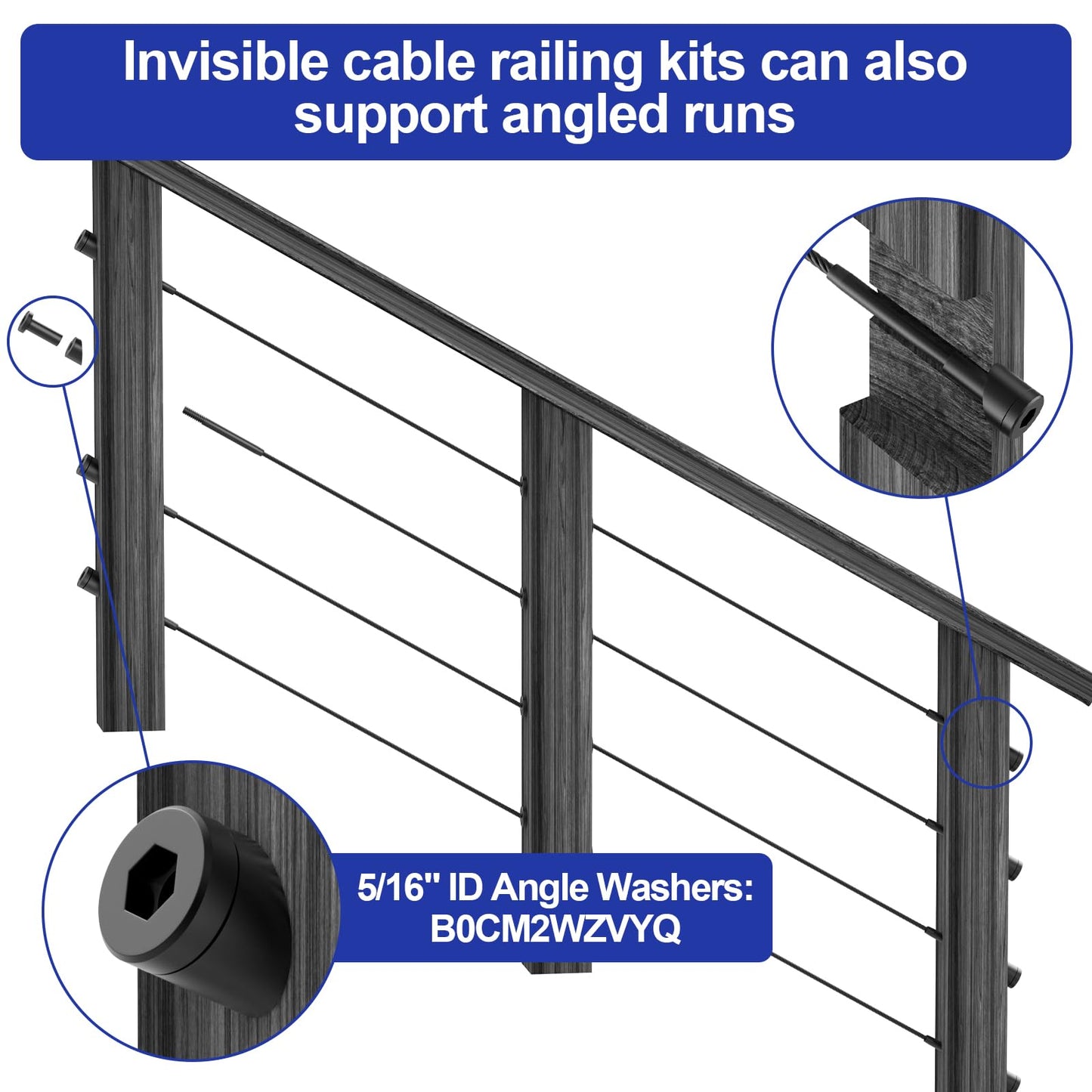 BLIKA 100 Pack 1/8" Black Stainless Steel Invisible Receiver and Swage Stud End for Cable Railing, Deck Stair Threaded End Fitting for Wood & Metal Post, Black Cable Railing Hardware