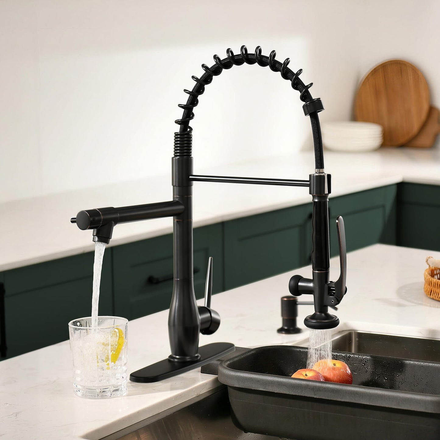 GIMILI ORB Commercial Kitchen Faucet with Pull Down Sprayer, Double Headed Single Handle High Pressure Kitchen Faucet with Soap Dispenser
