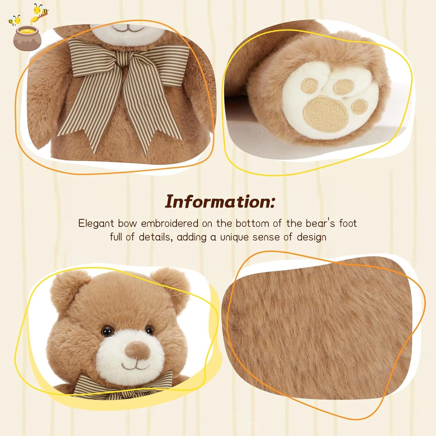 Skiennix 14" Teddy Bear Plush | Soft Snuggle Toy with Chubby Face & Bow Tie | Perfect Gift for Kids & Adults