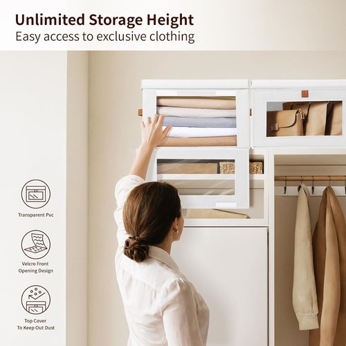 Homsorout Large Storage Bins - Collapsible Fabric Organizers with Handles & Windows | 2-Pack, White