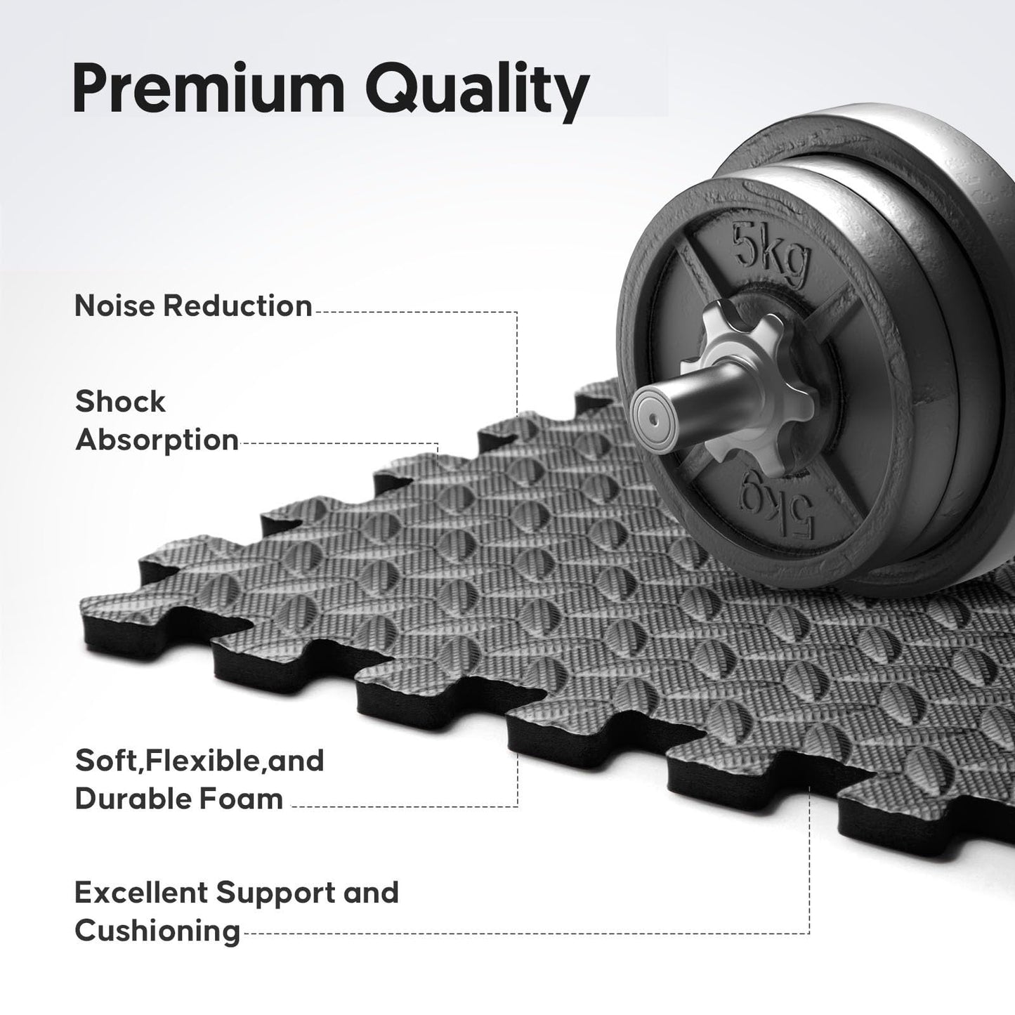 Home Gym Mat, Puzzle Exercise Mat, EVA Interlocking Foam Floor Tiles for Home Workout Equipment and Kids' Play Areas - Black, 24 in x 24 in x ½ in - 12 Tiles (Black, 12 Pack, 48 SQ FT)