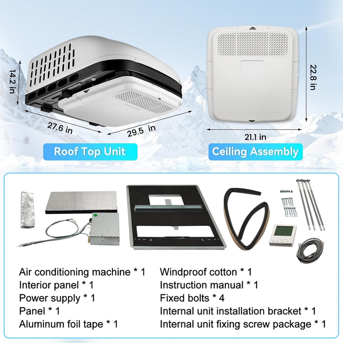 Aspligo 115v air conditioner 15000BTU Rooftop RV Air Conditioner, Hating and Cooling 115 volt Quiet Indoor Outdoor rv camper ac unit for Motorhome Sleeper Semi Truck Trailer Rotary compressor