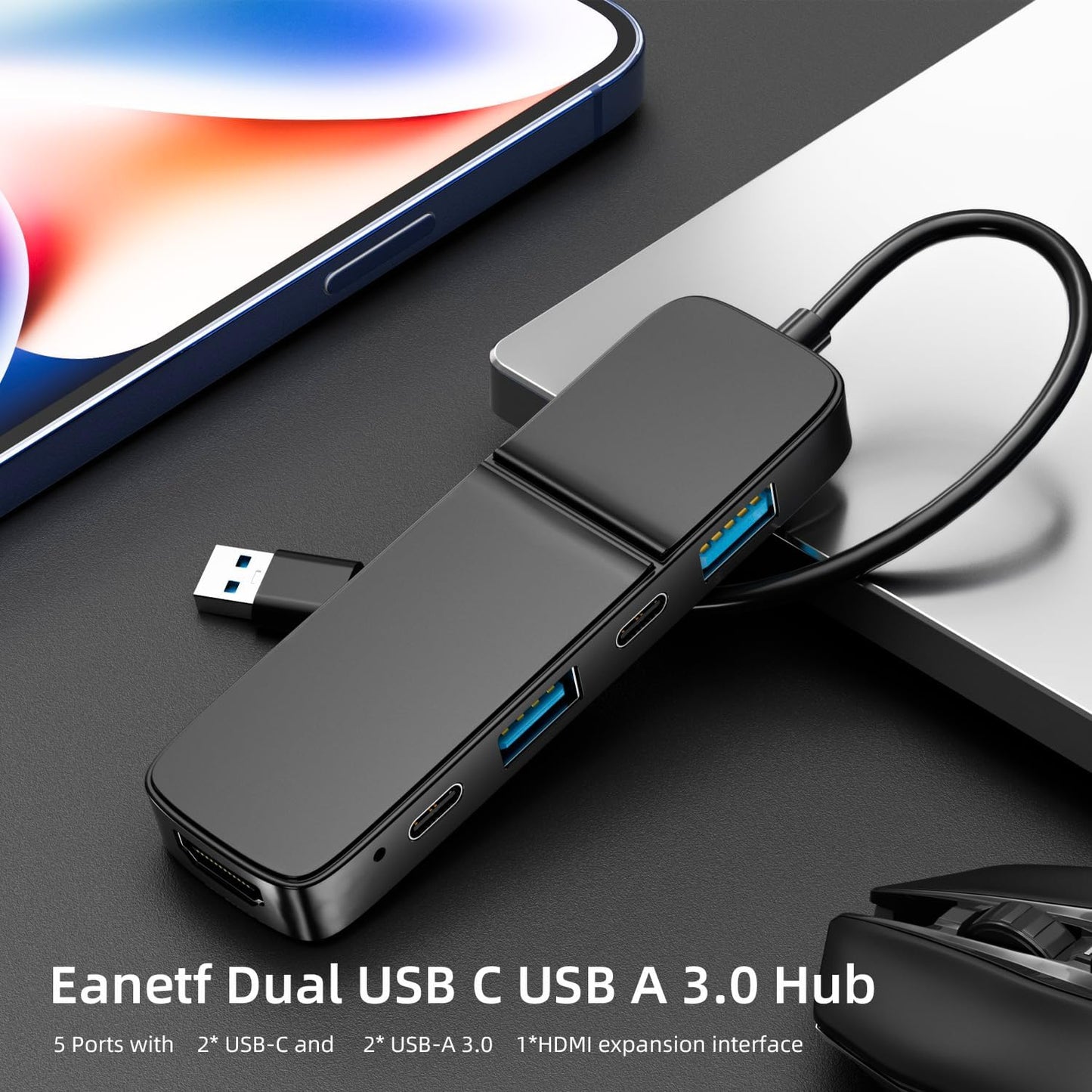 Eanetf 3.0 5 2* 2* 1* Player,Projector,Monitor,Laptop,PS4,Flash 5 1 USB to HDMI Adapter, Dual USB C USB A Hub: Ports