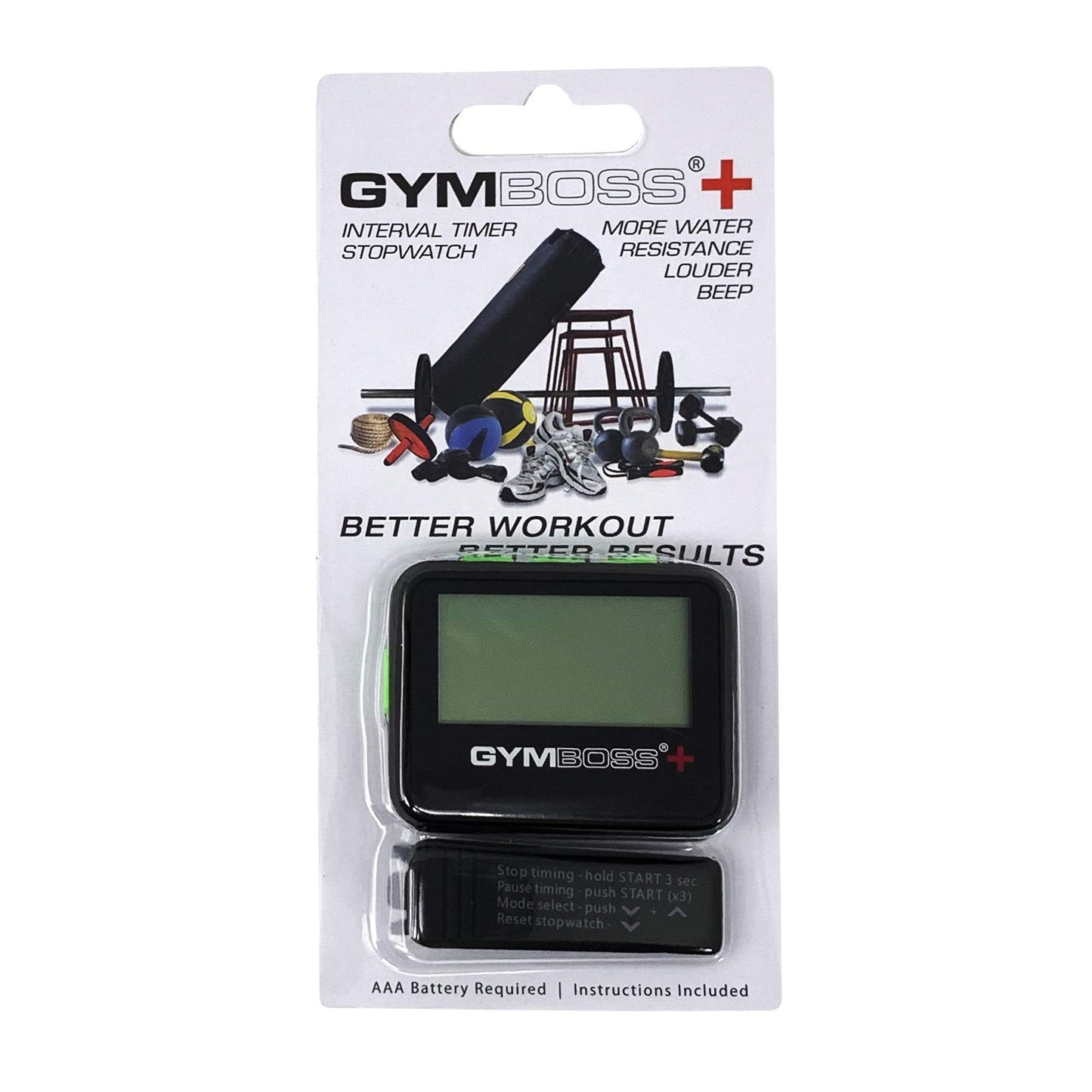 Gymboss Plus Interval Timer and Stopwatch and Gymboss Strap - Bundle (Black with Green Buttons)