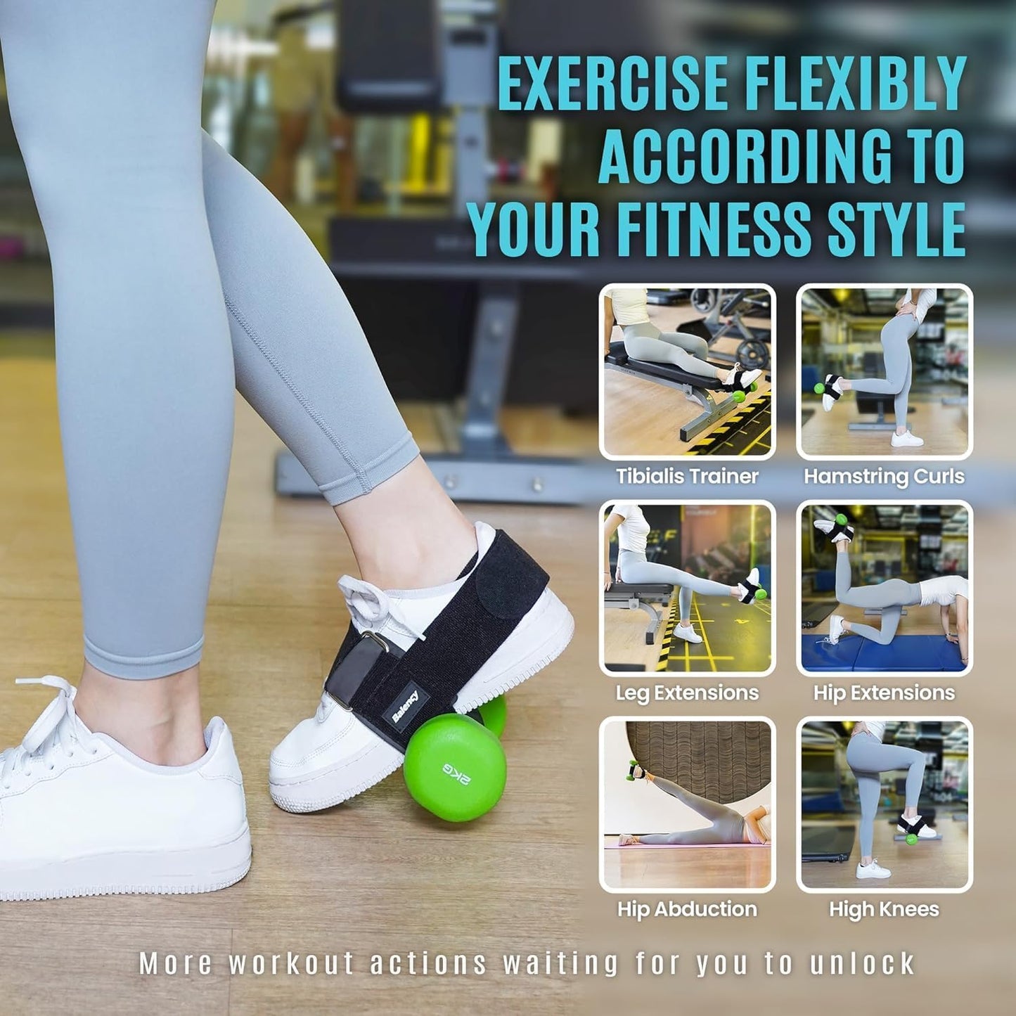 Dumbbell Foot Attachment for Leg Workout, Dumbbell Attachment Straps, Tibialis Trainer, Ankle Straps for Dumbbells, Dumbbells Foot Strap for Weight Lifting,Shin Splint,Hamstring Curls,Leg extensions