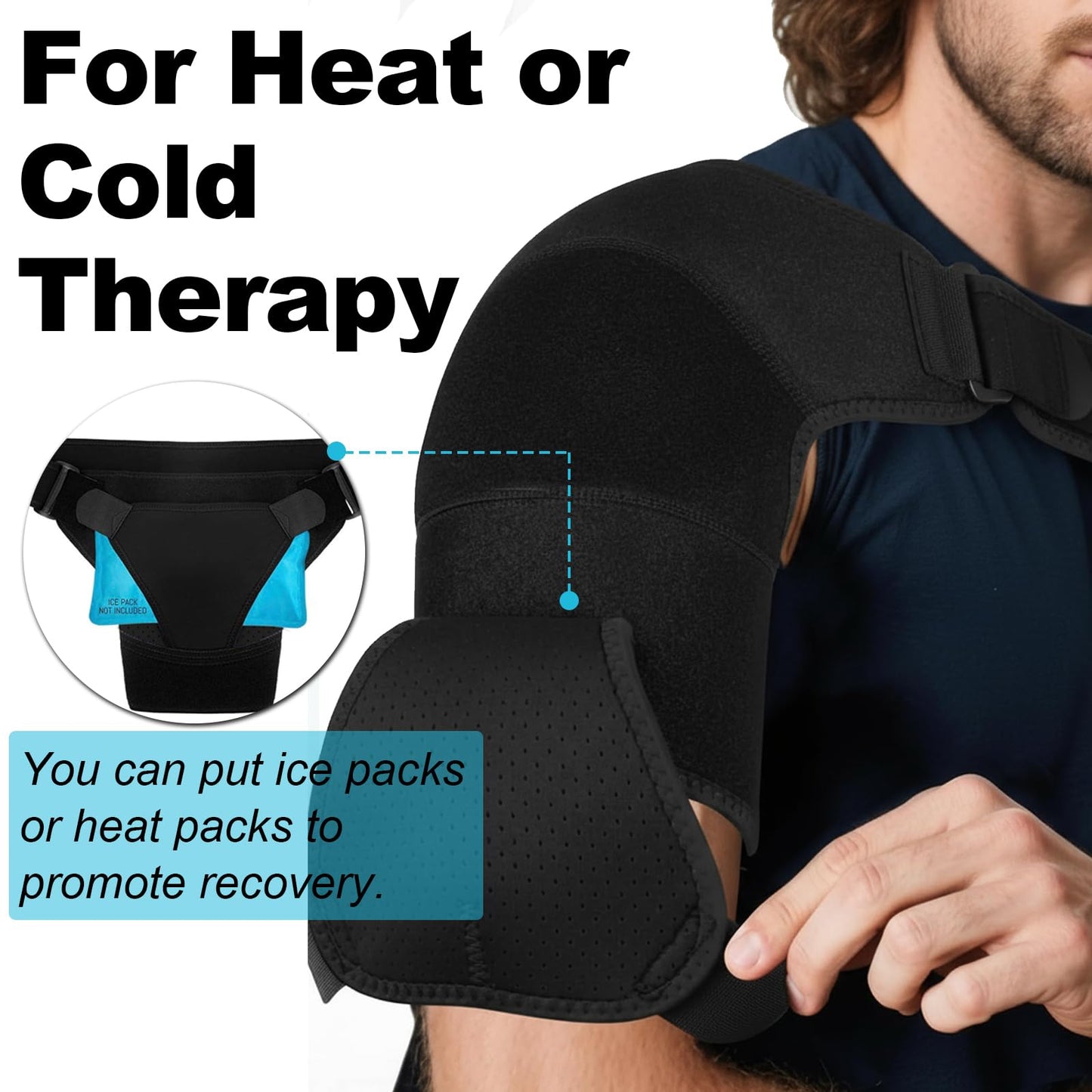 Charunee Shoulder Brace for Men & Women, Adjustable Shoulder Compression Sleeve Fits Left & Right Arms, Breathable Rotator Cuff Relief Brace for Pain Relief Compatible with Hot/Cold Pack (1, Black)