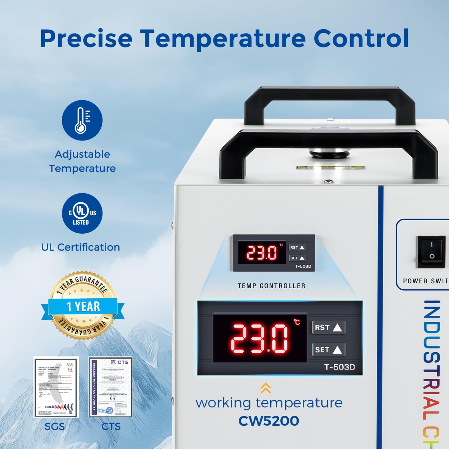 Cloudray Water Chiller CW-5200 6L for CO2 Laser Engraver & Cutting, Cold Plunge Chiller, Laser Chiller, Industrial Water Cooler
