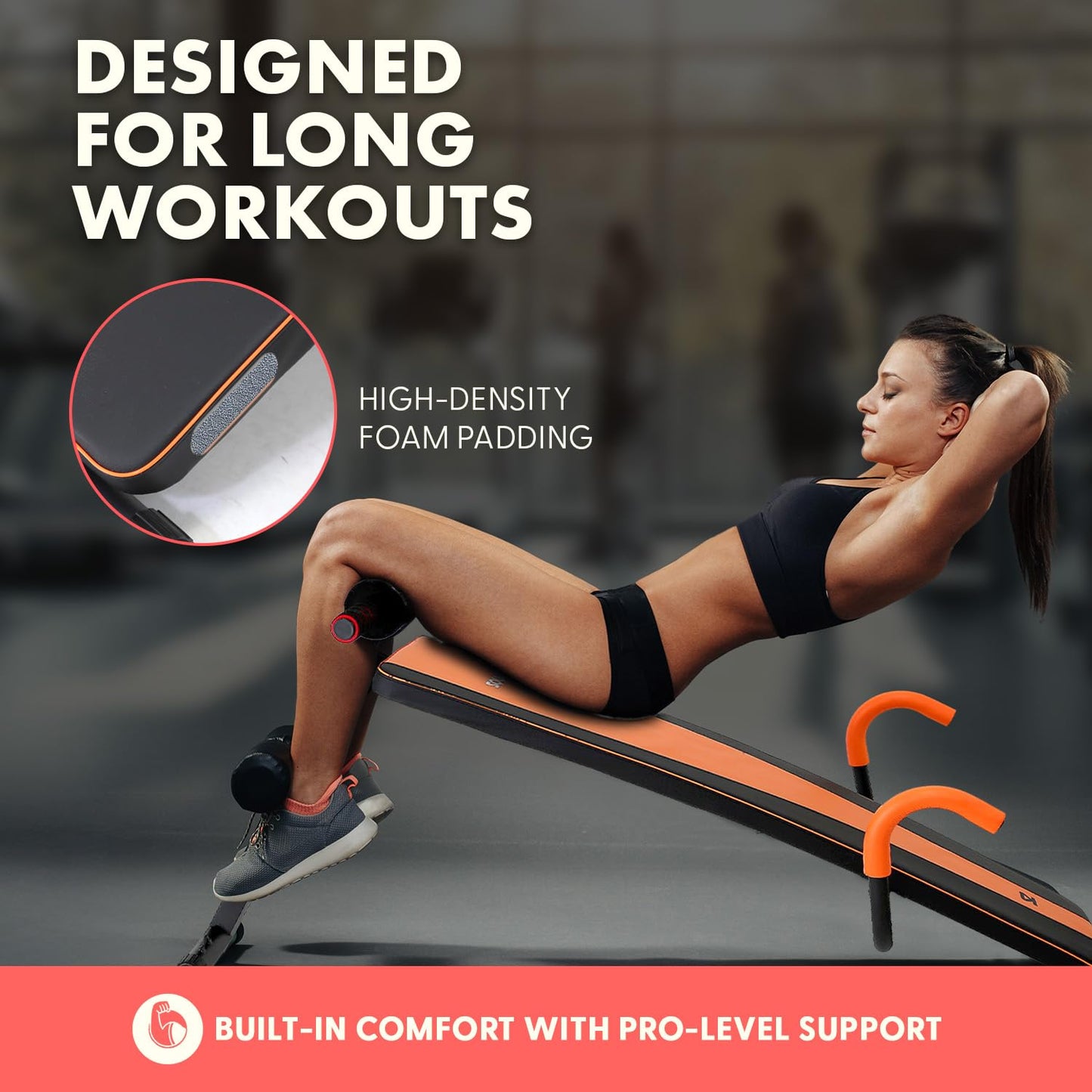 SQUATZ Adjustable Decline Sit-Up Bench for Abs with Handrail, Five Level Abdominal Bench for Core Training, Reverse Crunch Handle, Heavy-Duty Home Gym Sit Up Exercise Equipment for Core Muscles