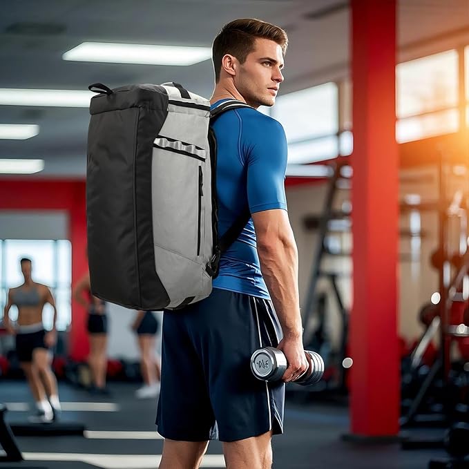 Large Travel Duffle Bag Backpack for Men Women 70L Big Sports Gym Bag with Shoe Compartment Heavy Duty Duffel Bags with Padded Straps for Weekend Overnight Camping, Grey