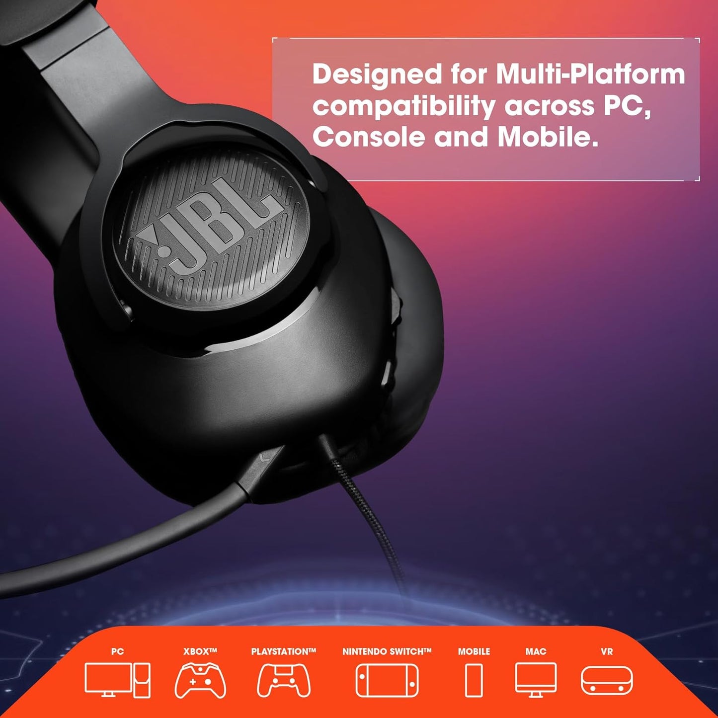 100 JBL Quantum - Wired Over-Ear Gaming Headphones - Black, Large