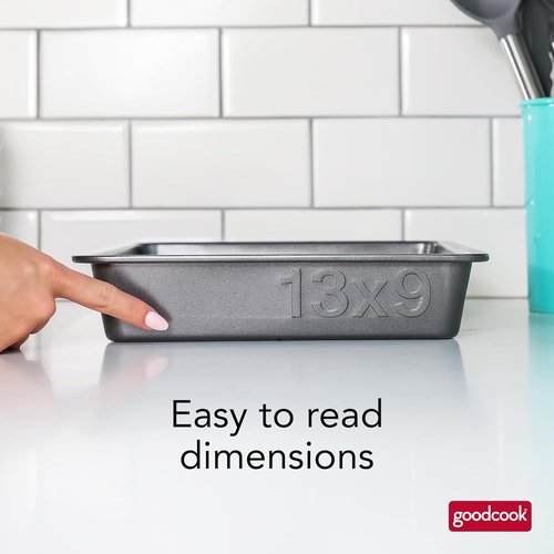 GoodCook PRO Nonstick Oblong Baking Pan - Scratch-Resistant Carbon Steel, 9 x 13-Inch, Gray
