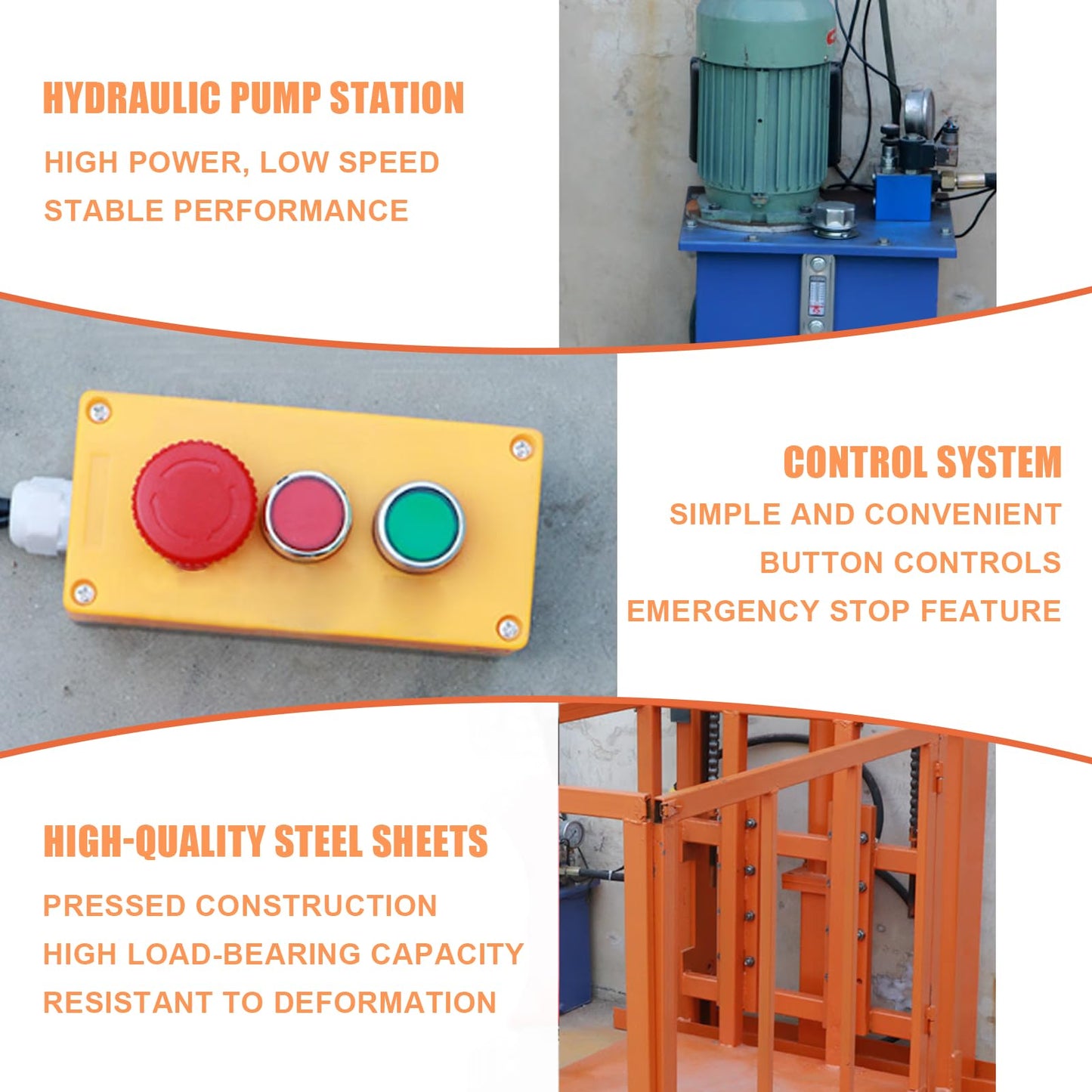 2200Lbs Load Electric Lift Platform 9.8FT Lifting Height Home Elevator Wall Mounted Hydraulic Lifting Rail Hoist for Home、Factory、 Warehouse