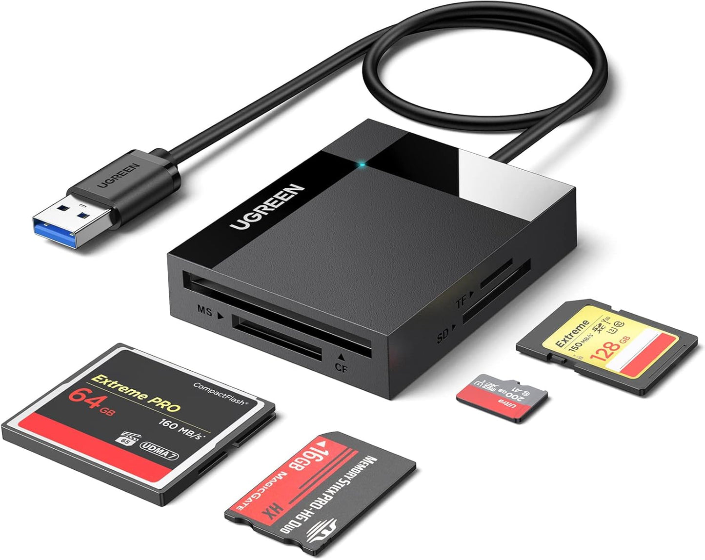 UGREEN 3.0 5Gbps 4 MMC, SD Card Reader USB Card Hub Adapter Read Cards Simultaneously CF, CFI, TF, SDXC, SDHC, SD